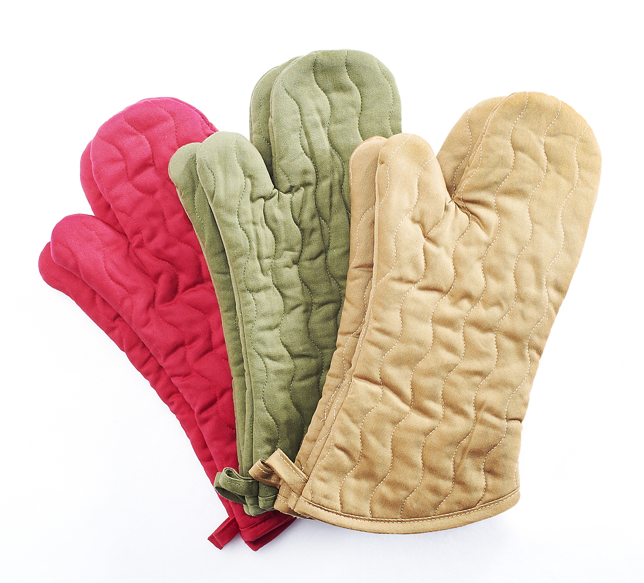 three oven mitts
