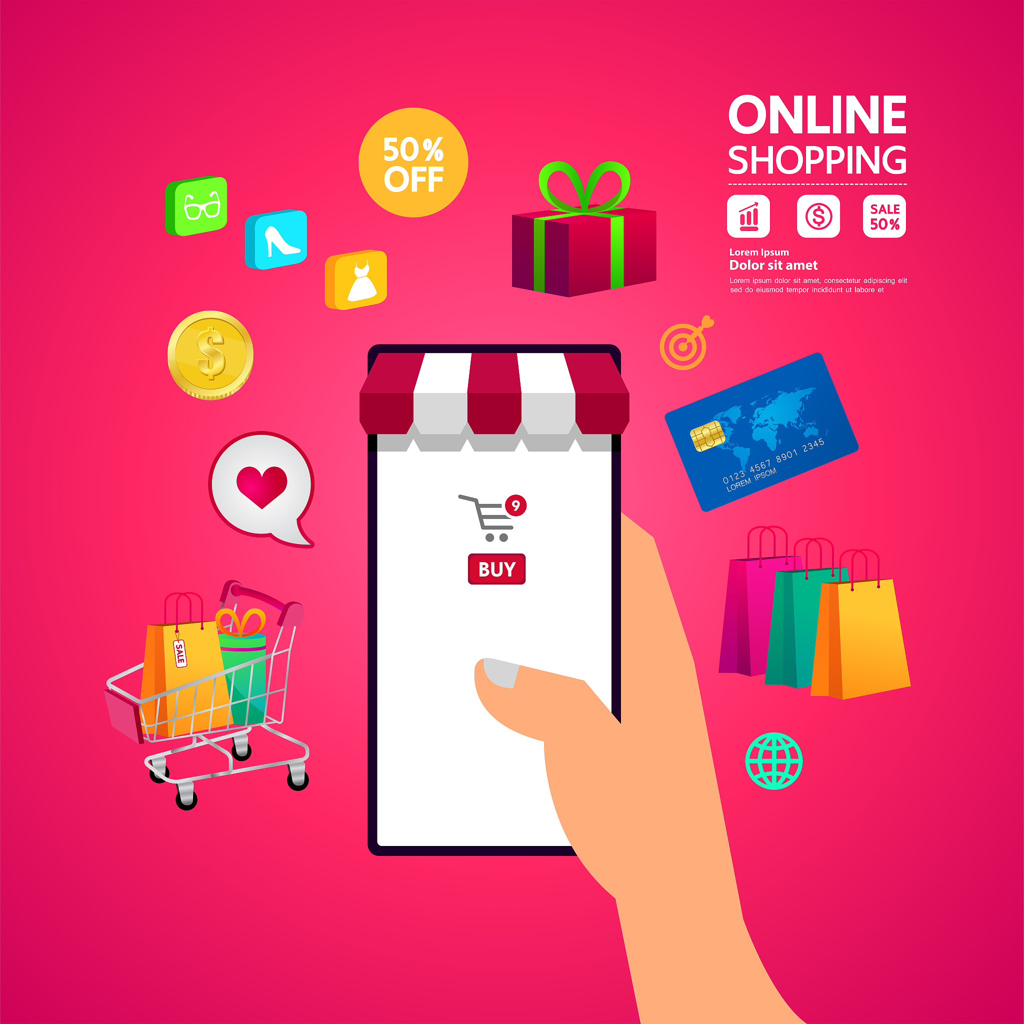 shopping online on website or mobile application vector illustra