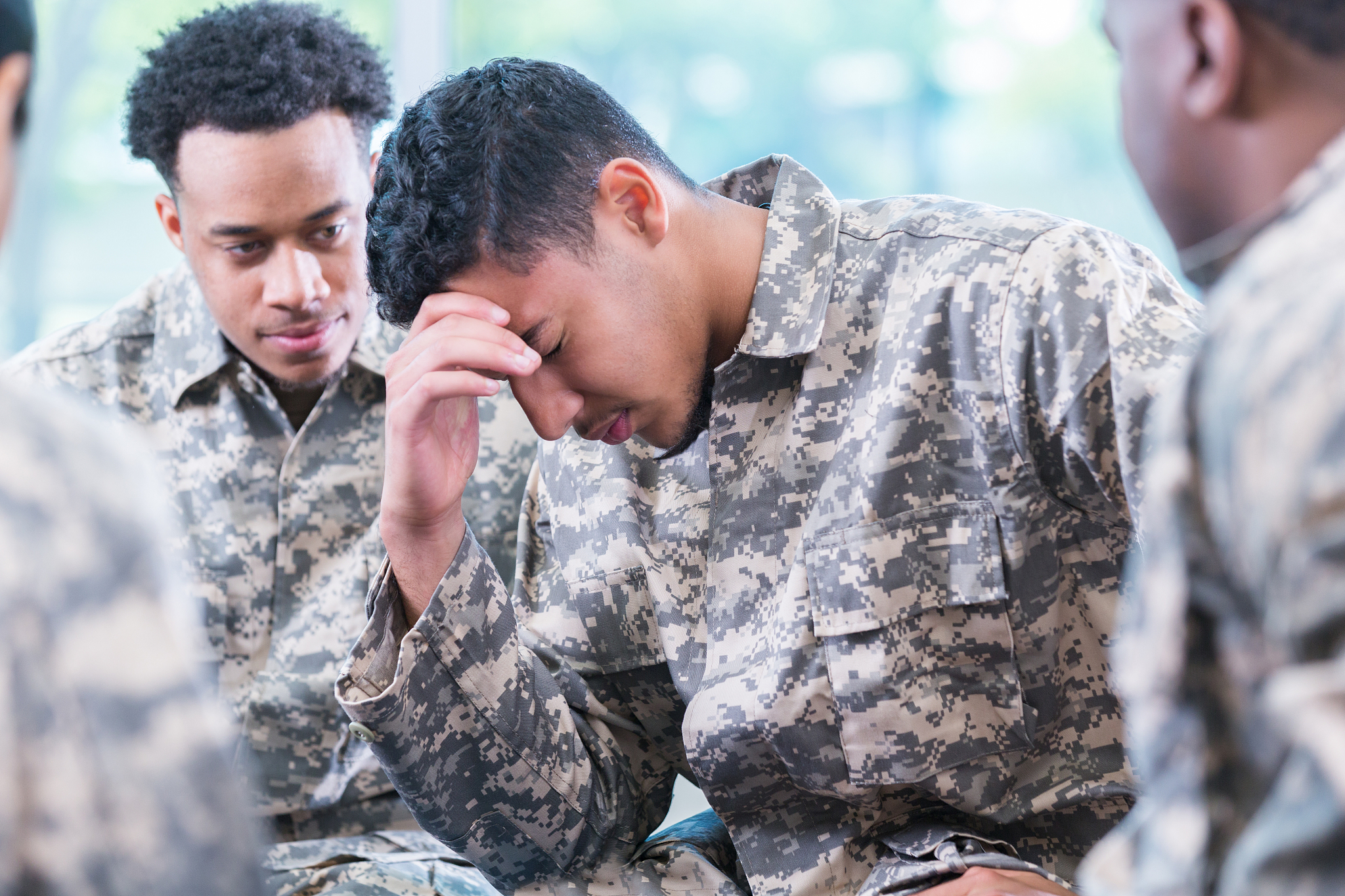 upset soldier during counseling session