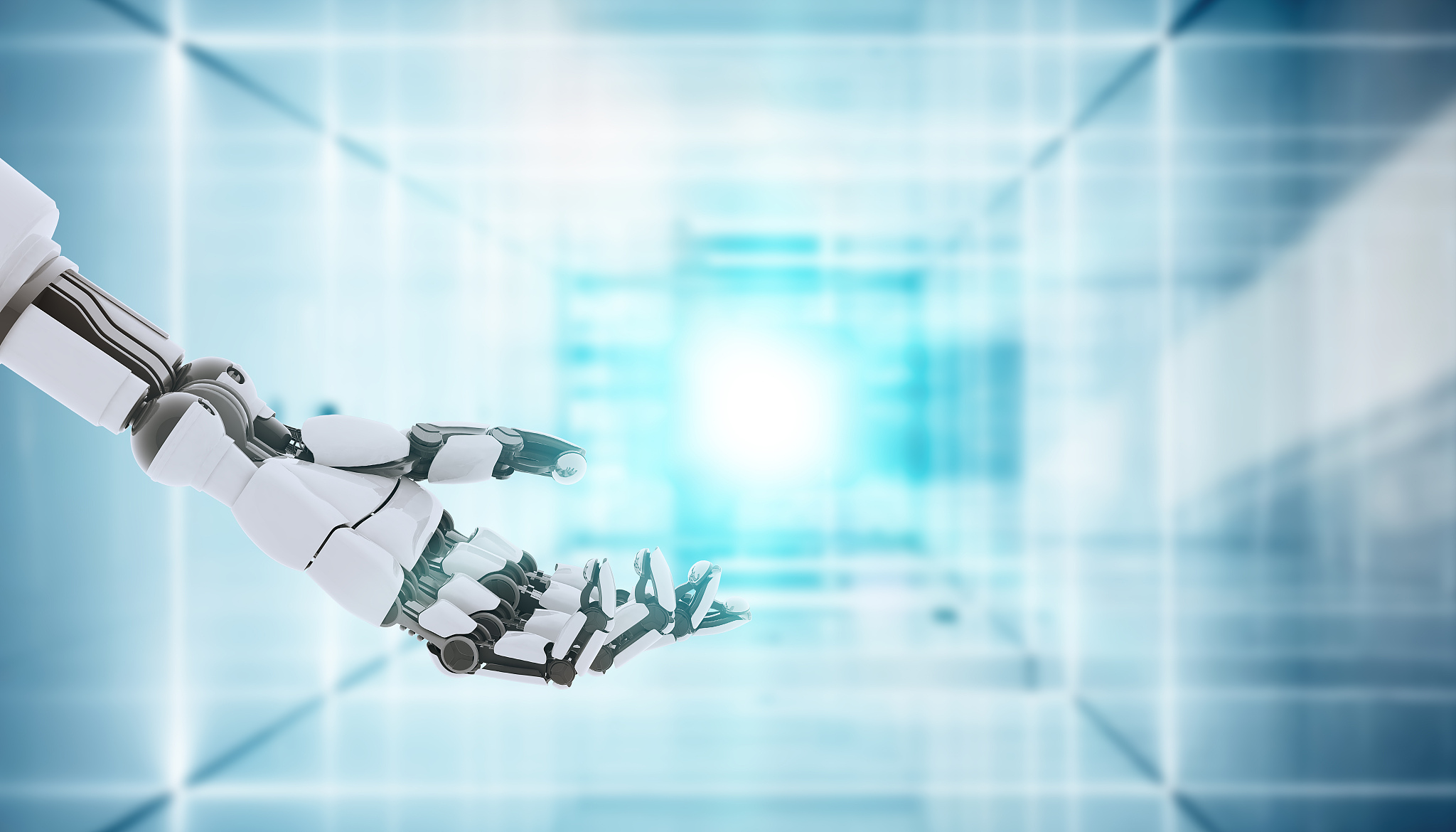 robot hand showing gesture, isolated on white background.