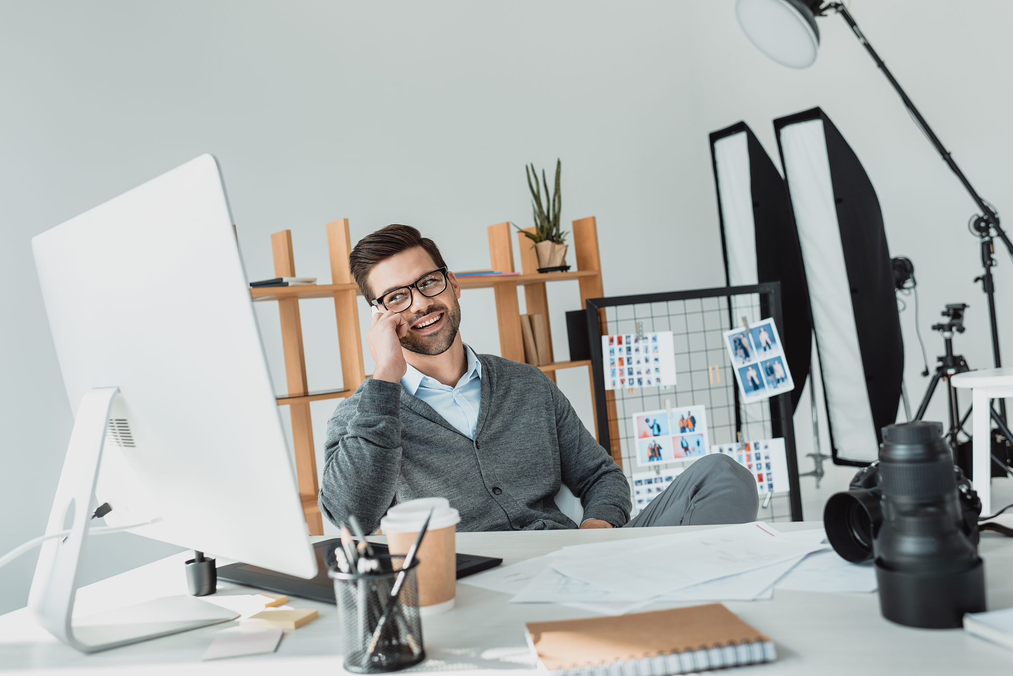 photographer working in office