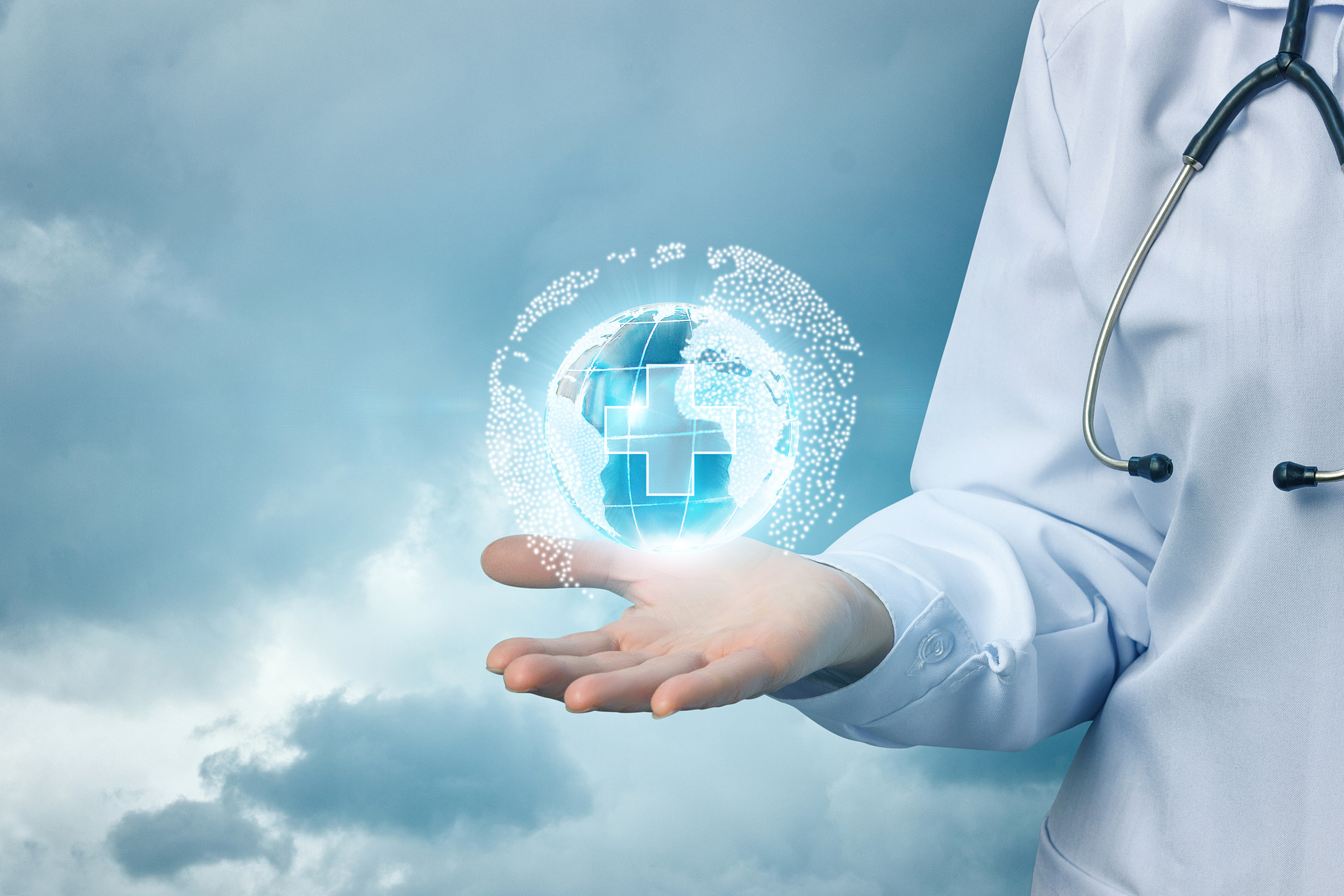 doctor shows the network of medical health .