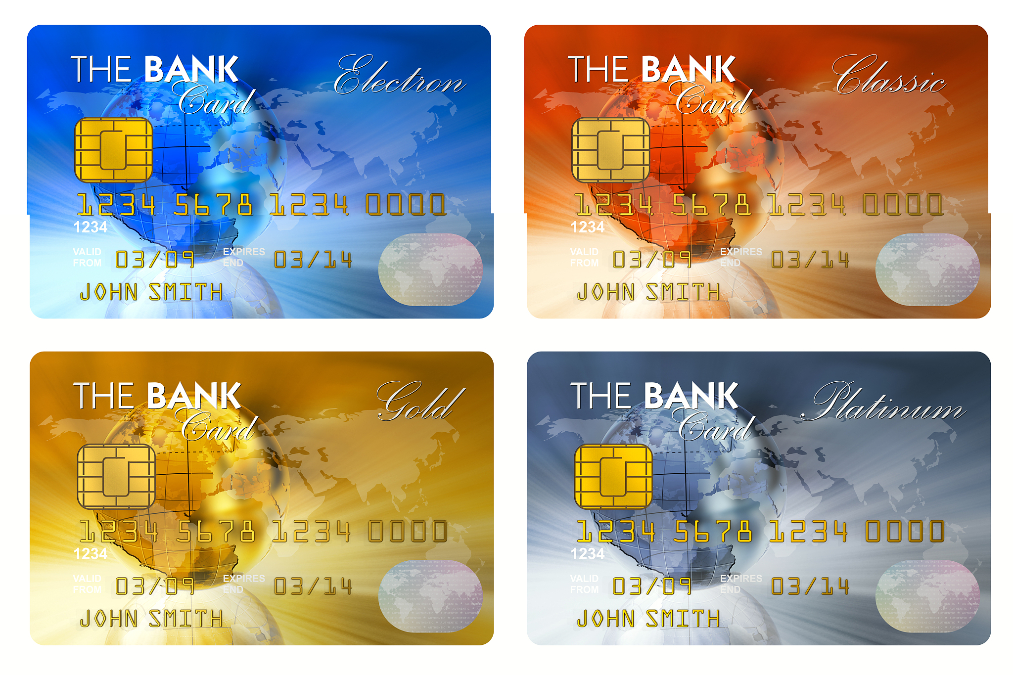 set of color credit cards