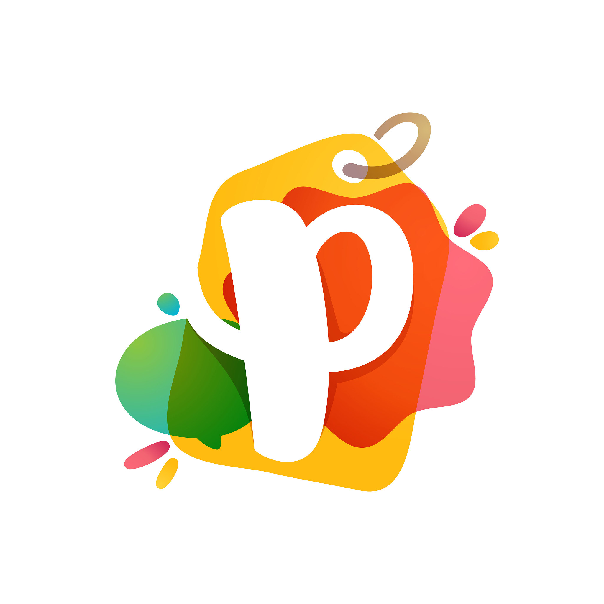 p letter logo with sale tag icon. watercolor overlay style. nega