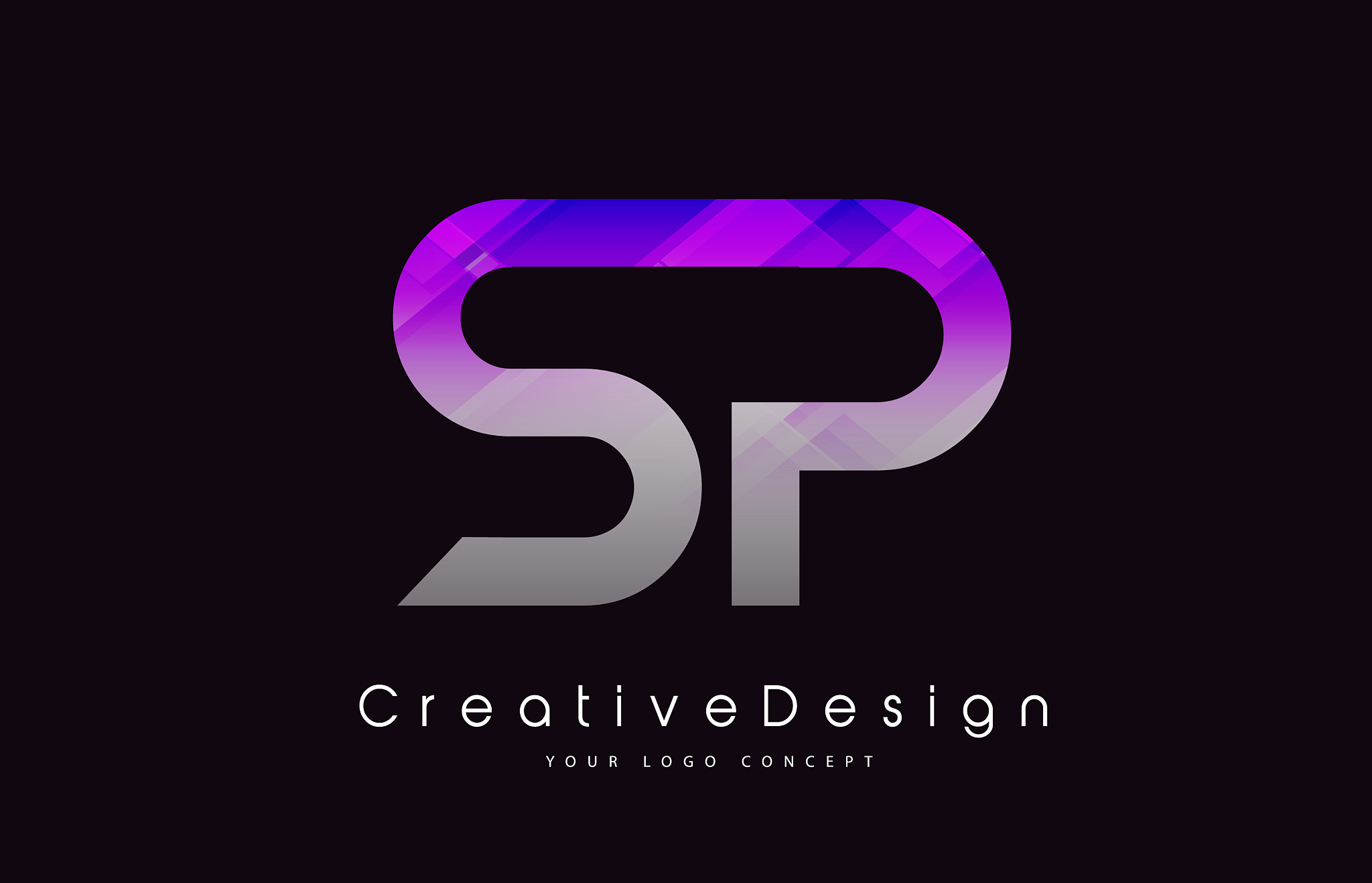 sp letter logo design purple texture creative
