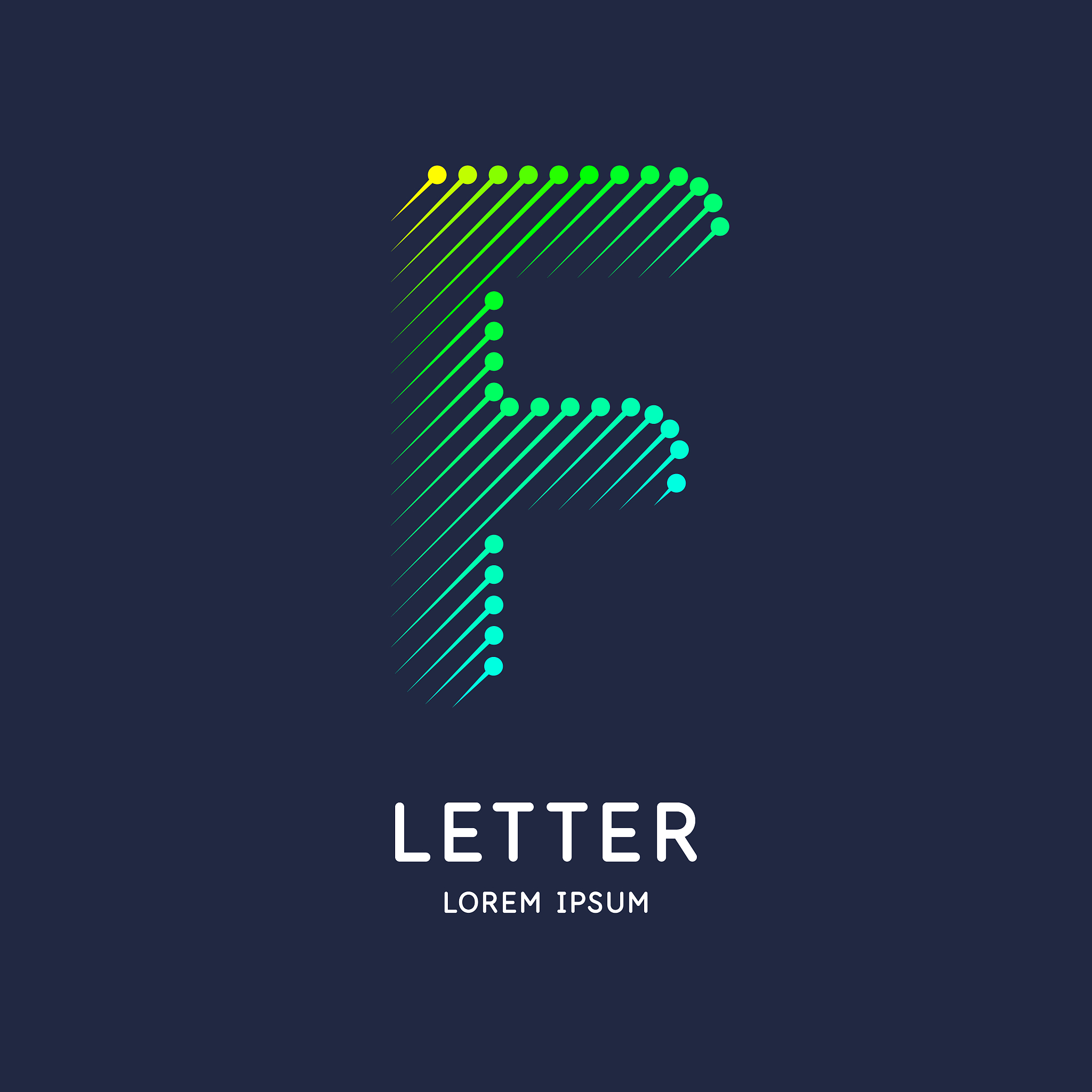 the letter f of the latin alphabet. display character in a brigh