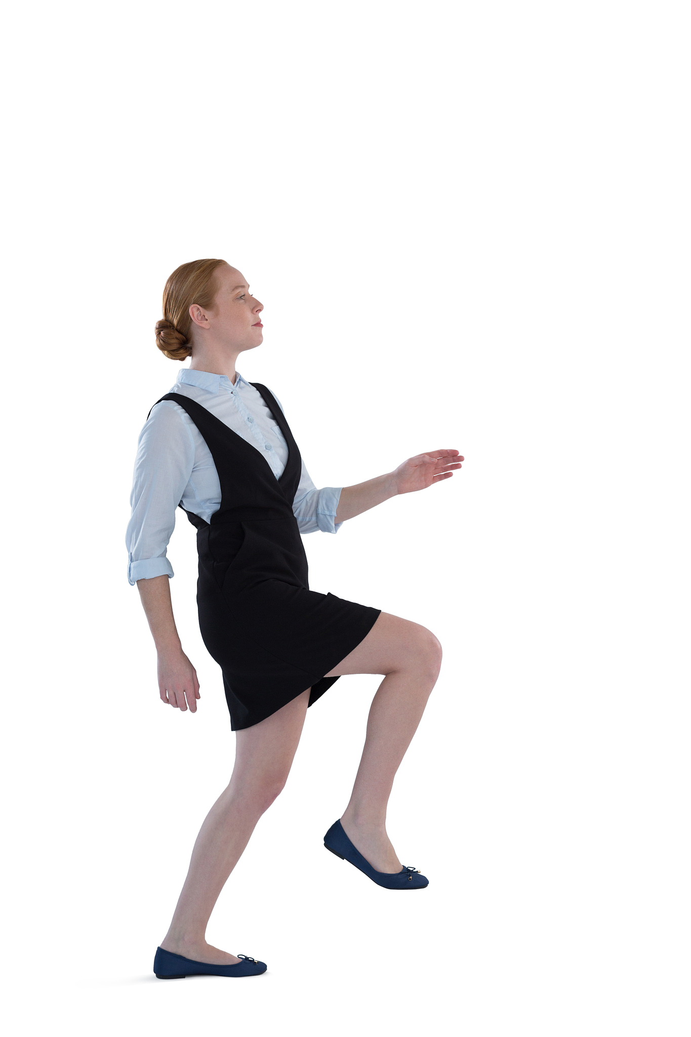 female executive pretending to climb the steps