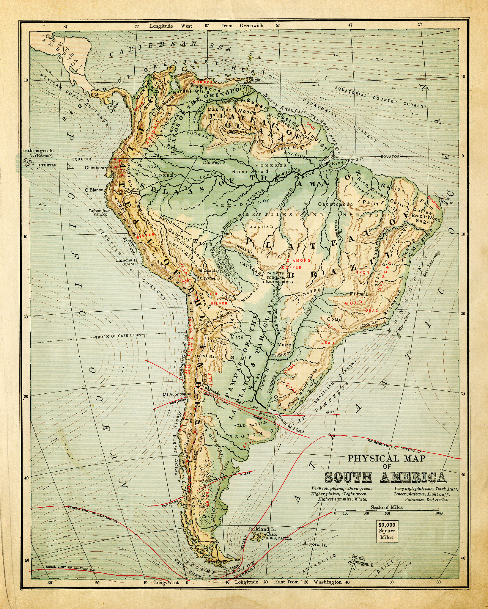 old map of south america