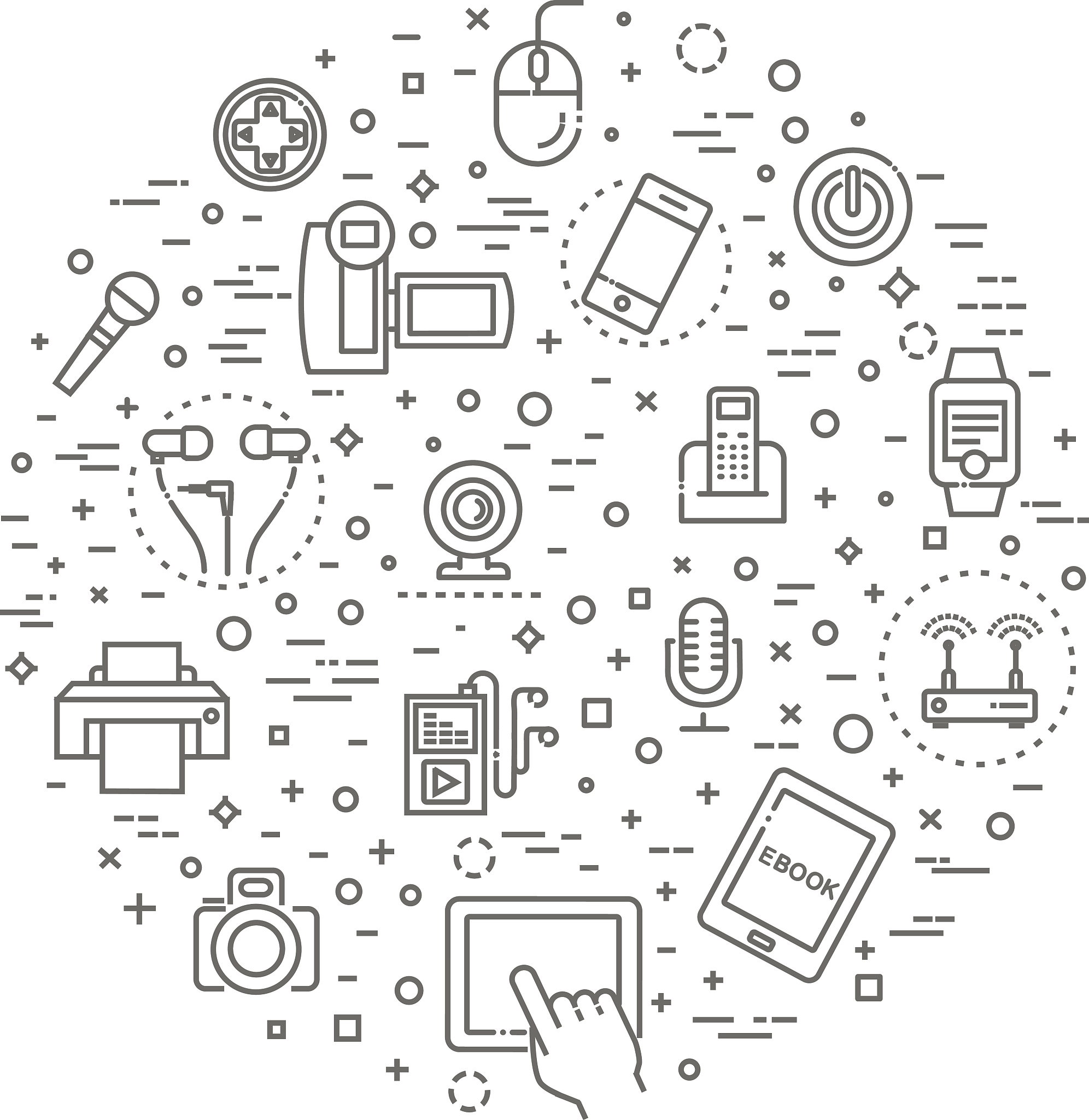 set of smart devices and gadgets, computer equipment and electro