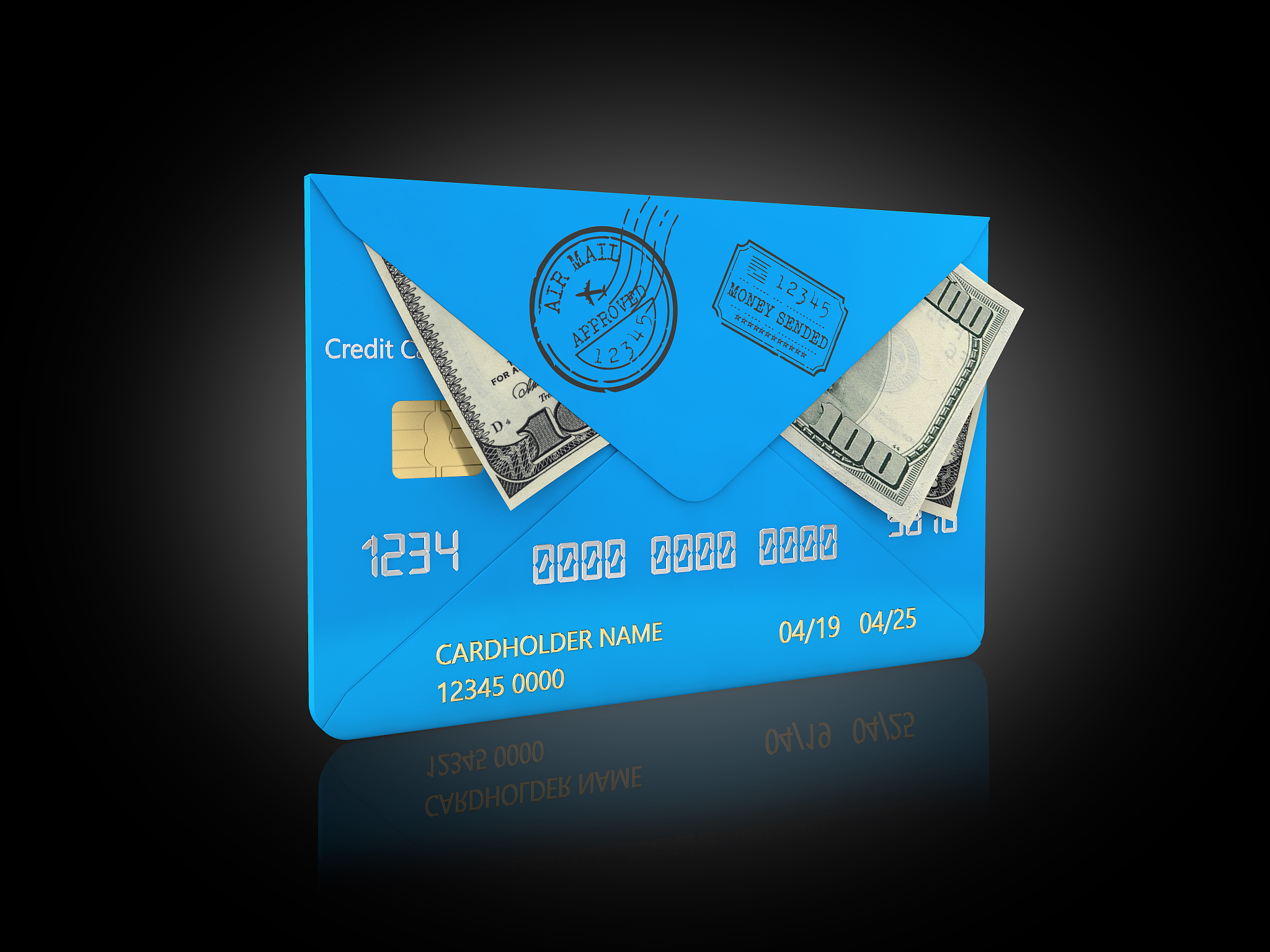 3d illustration of hundred dollar bills in a envelope, money tra