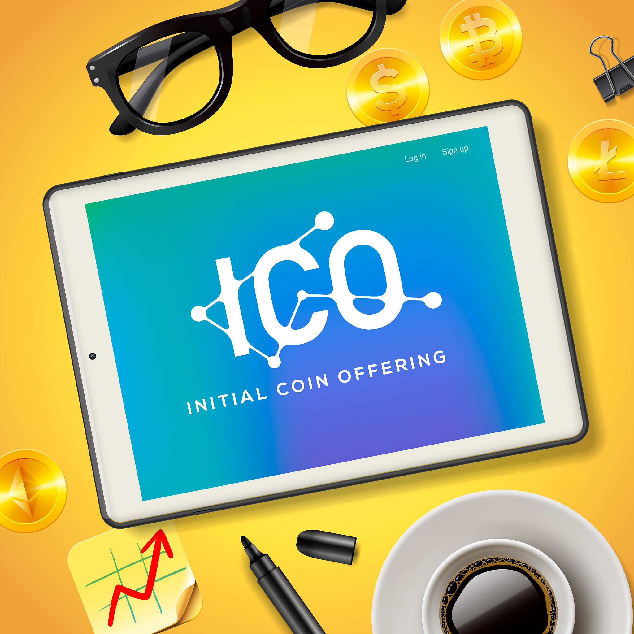 ico initial coin offering business internet technology concept o