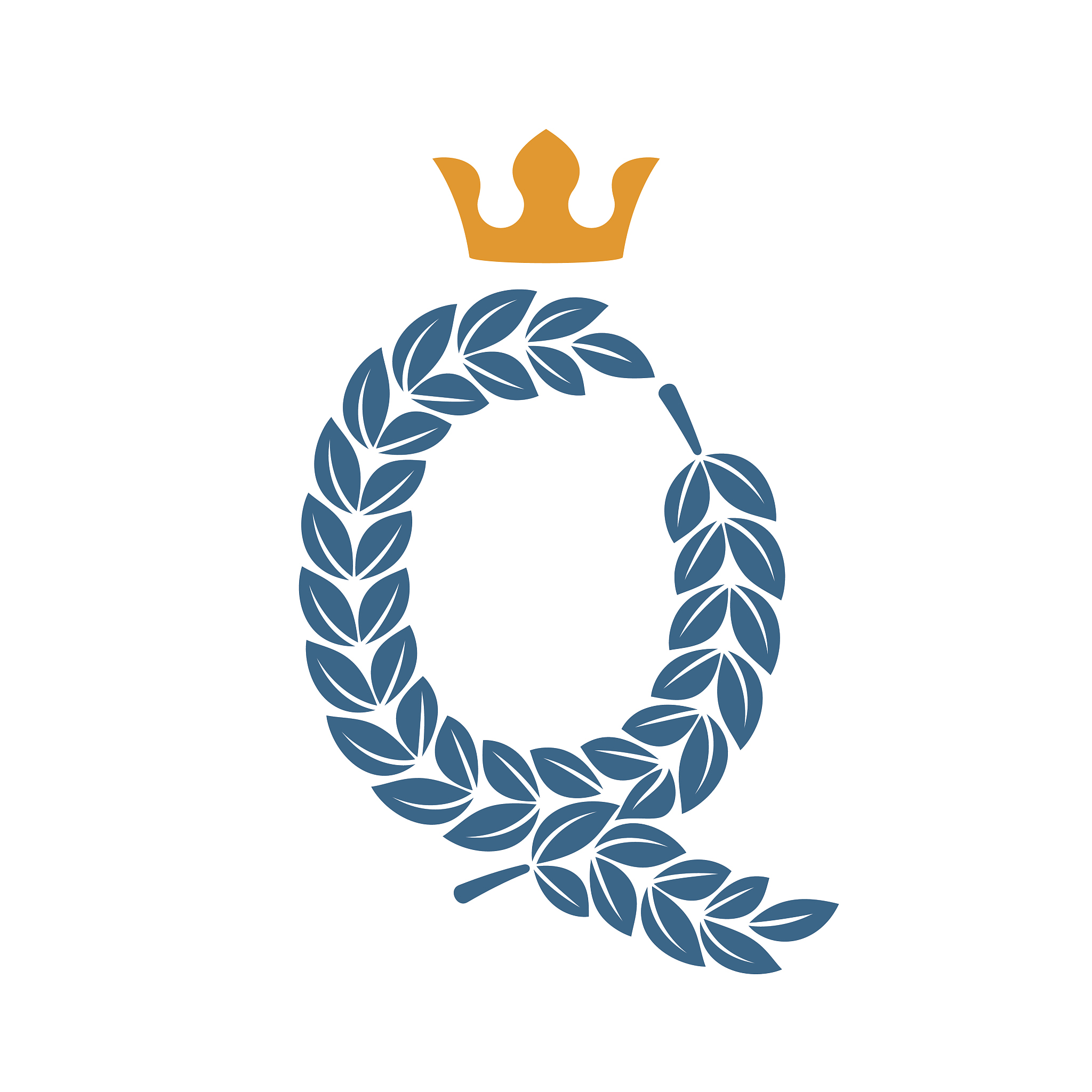 q letter icon formed by laurel wreath with crown