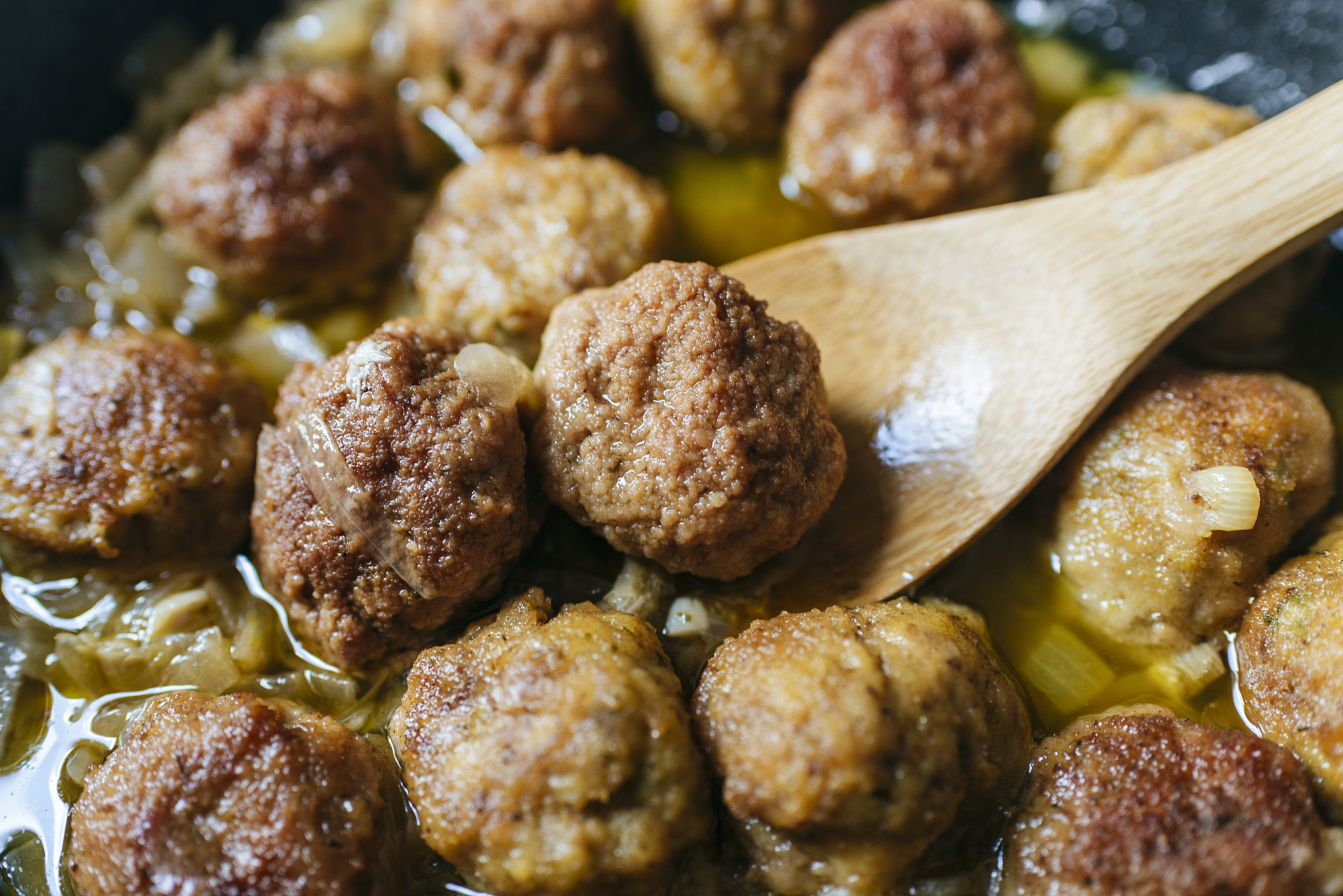 close-up of homemade meatballs