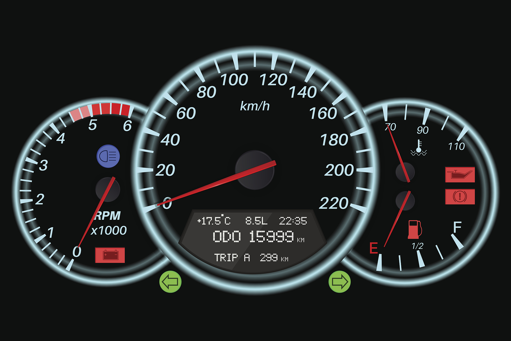 speedometer. sport car black dashboard. car computer
