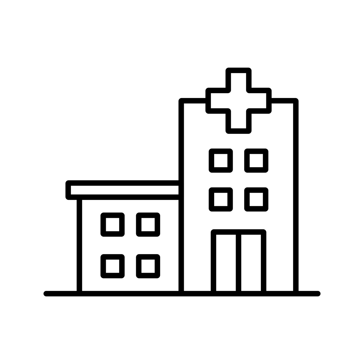 诊所医院图标,医疗保健建筑轮廓符号,急救中心矢量图