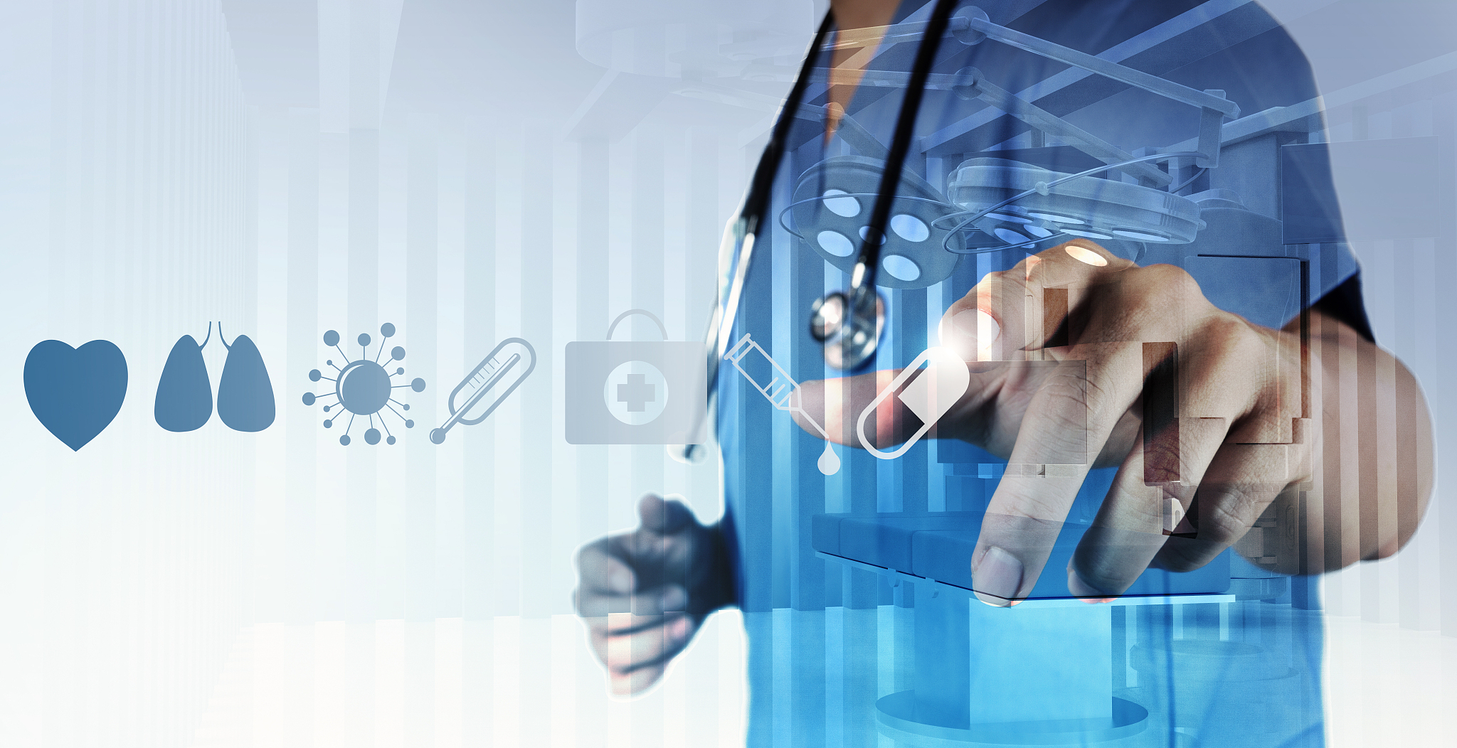 medicine doctor hand working with modern computer interface