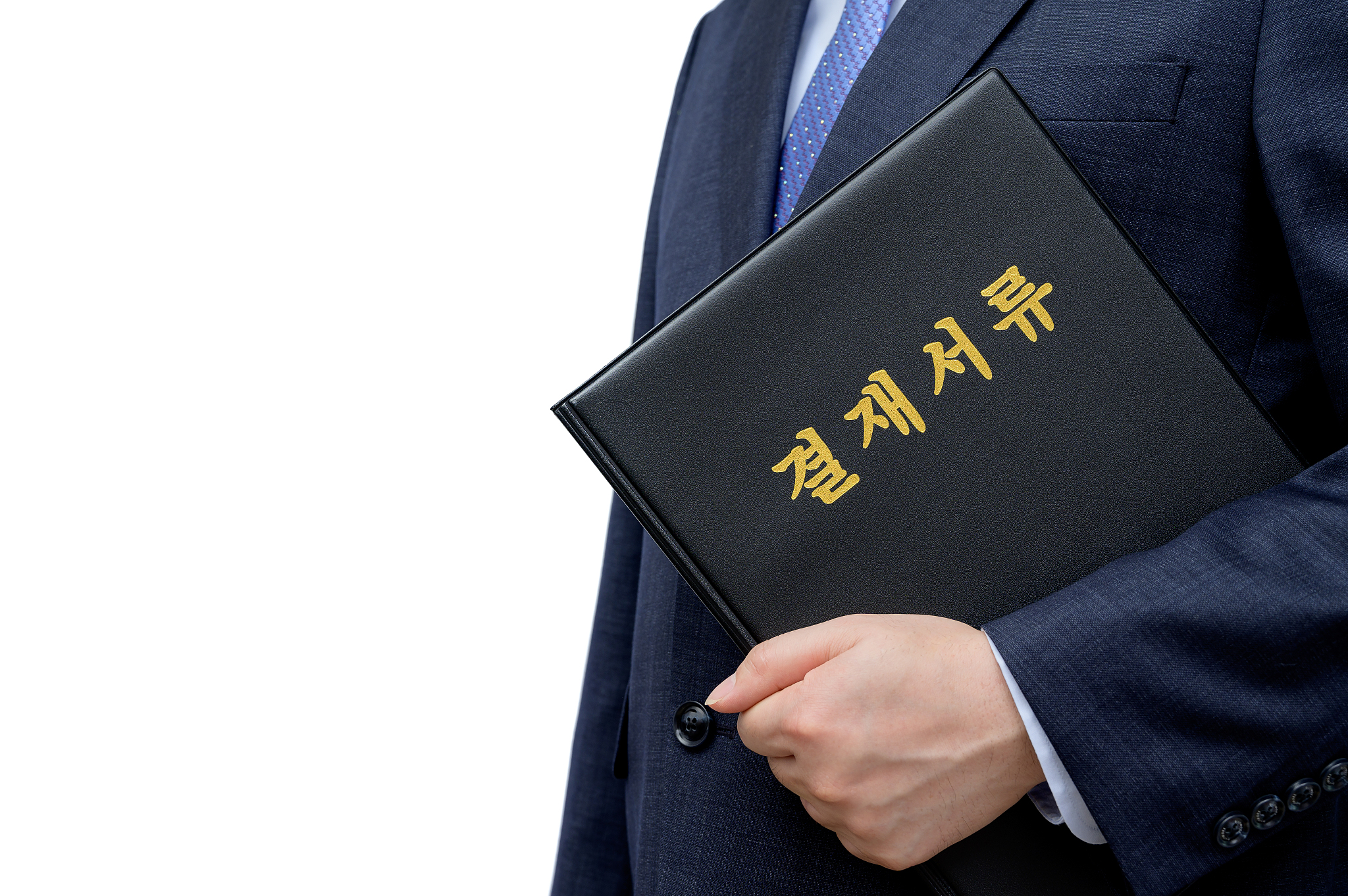 a businessman holding the file for approval.