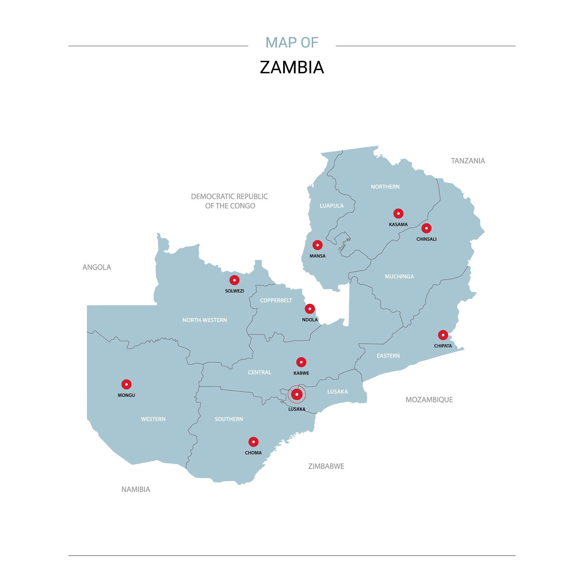 zambia map with red pin