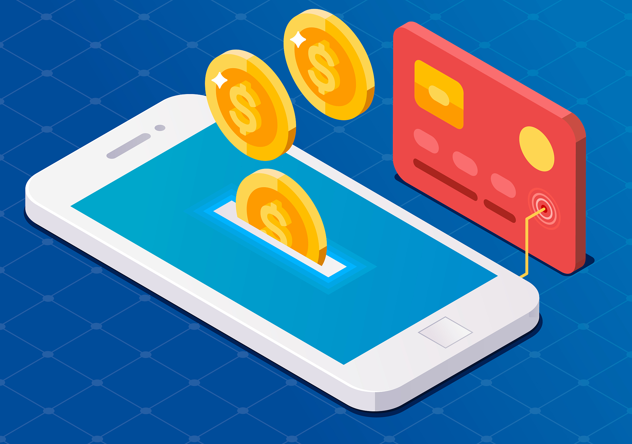 coin drop in smartphone and in your card. earn money.