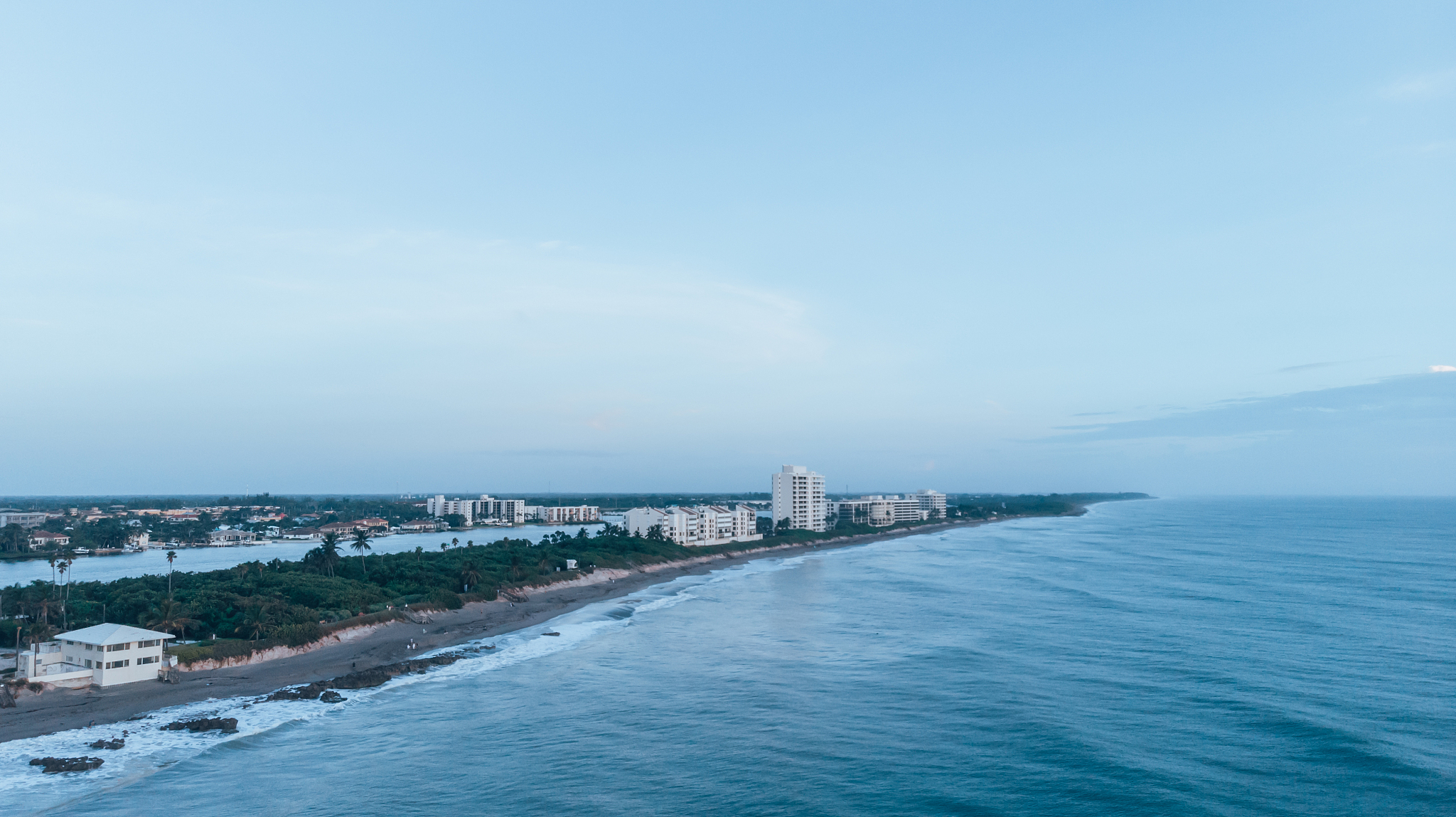 aerial view on hobe sound city and jupiter island. drone view on