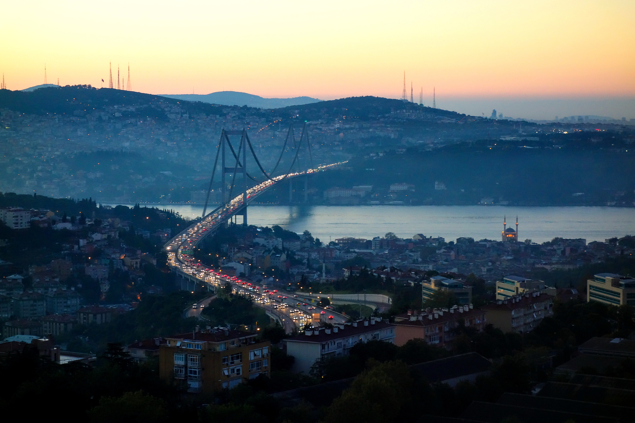 the bosporus bridge at sunrise