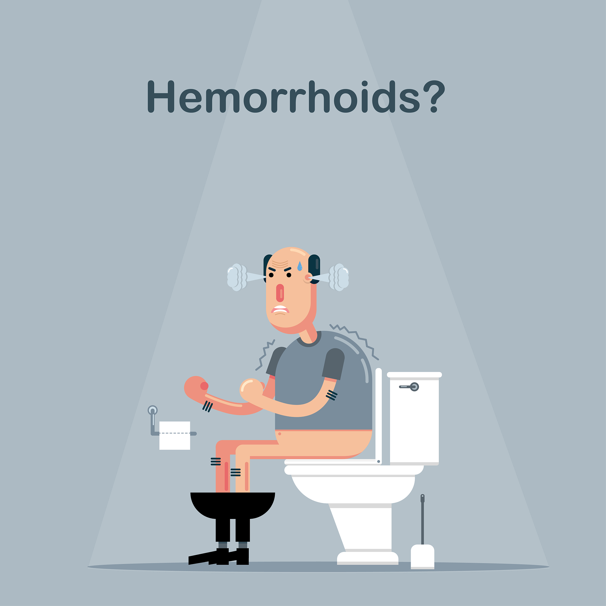 man sitting on toilet has constipation.
