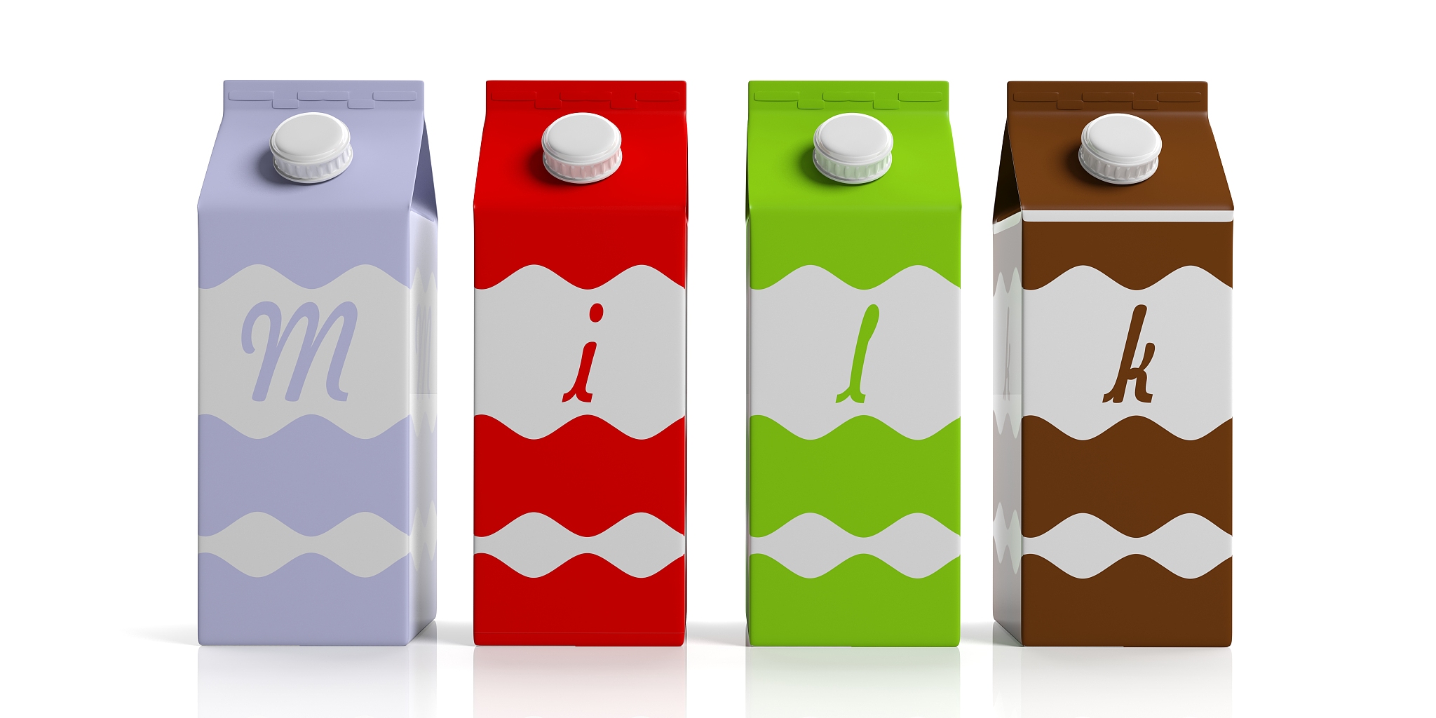 milk carton boxes on white. 3d illustration