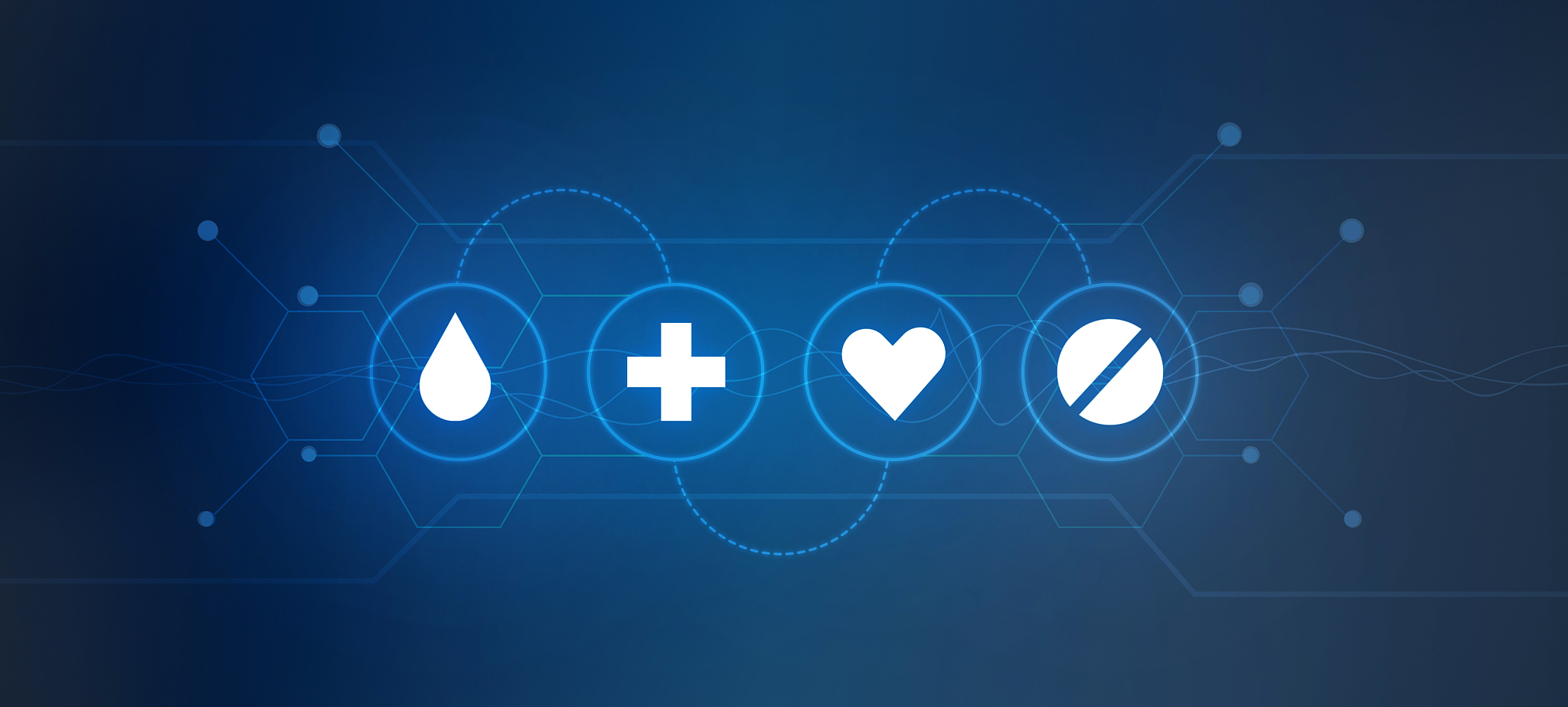 creative medical icons glowing on blue background