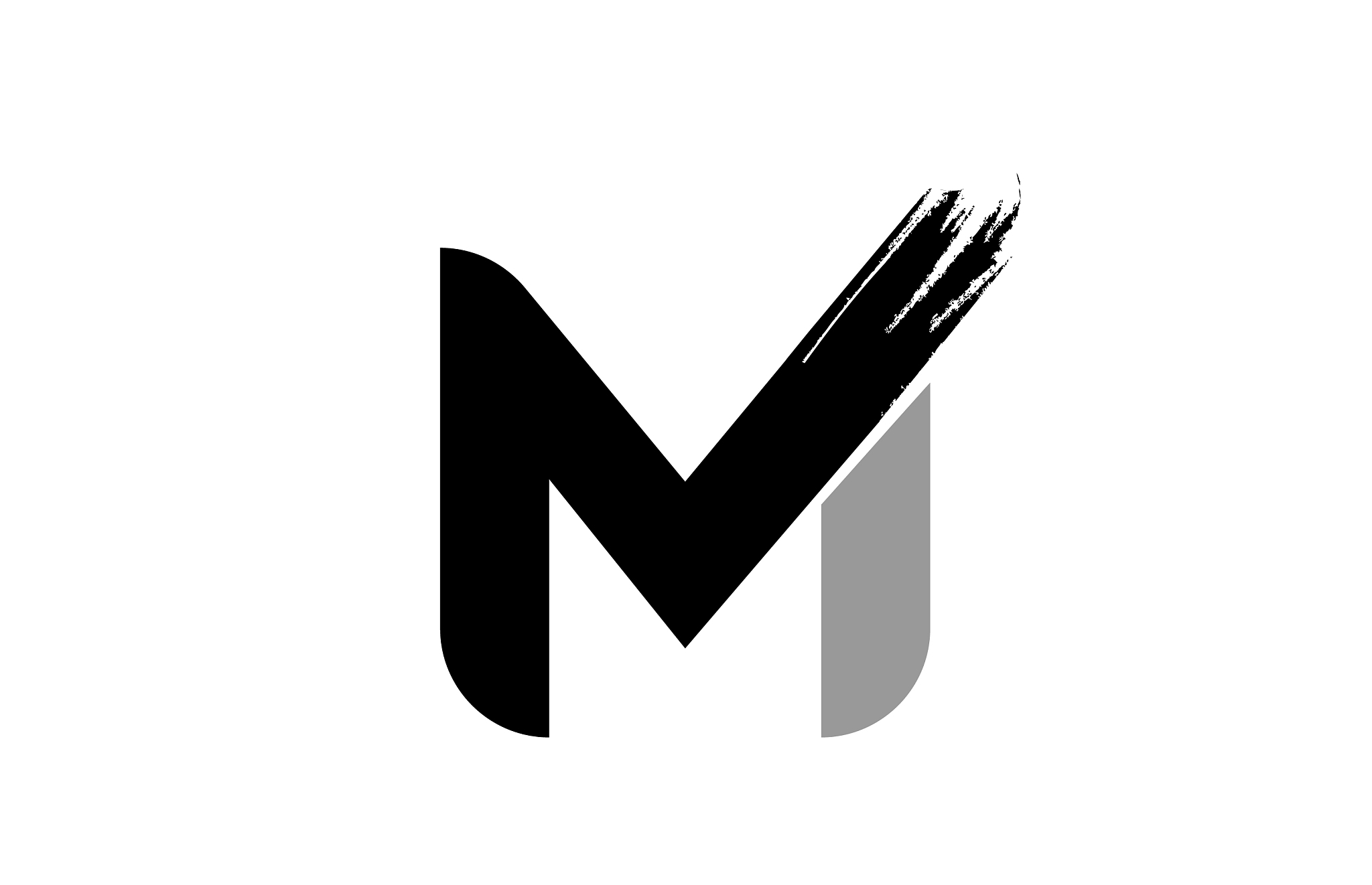 black and white letter m grunge alphabet logo