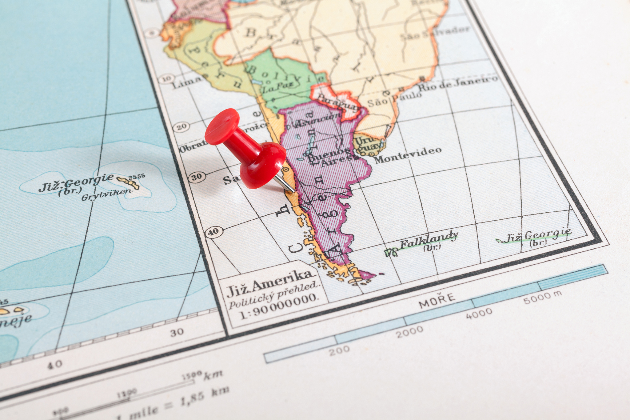 thumbtack in a map