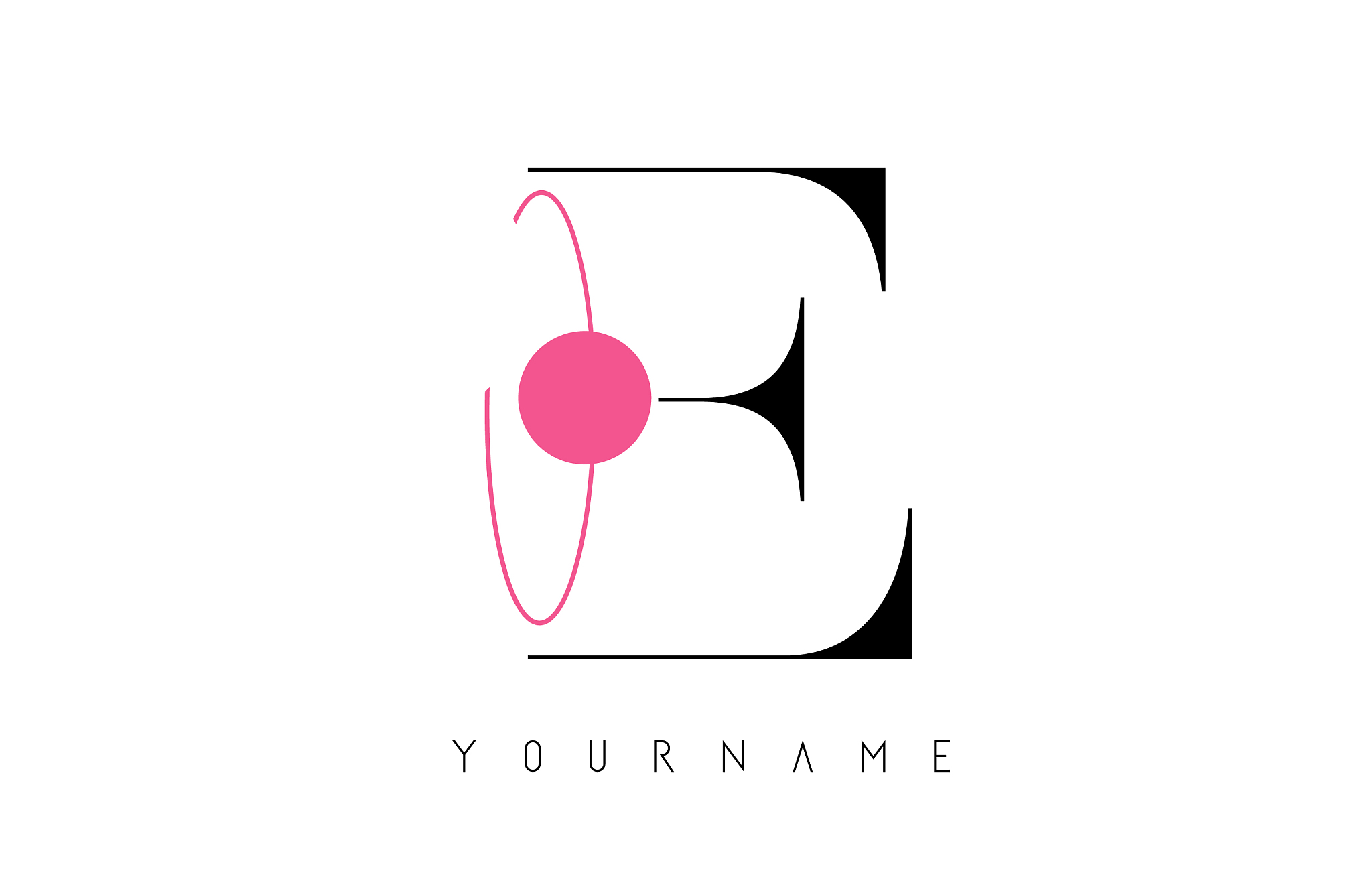 e letter logo design with a round pink eclipse