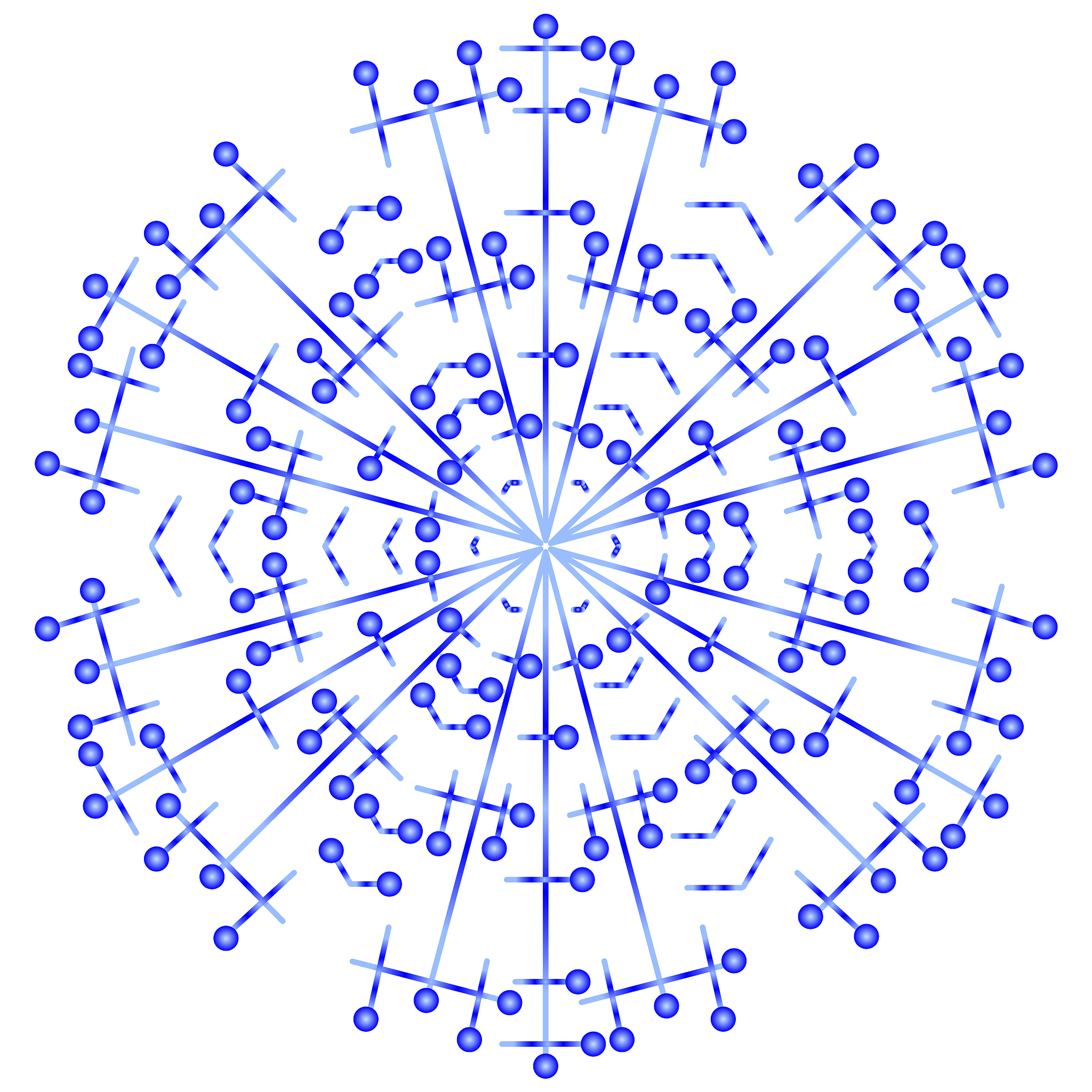 a snowflake made from simple elements - lines and circles in blu