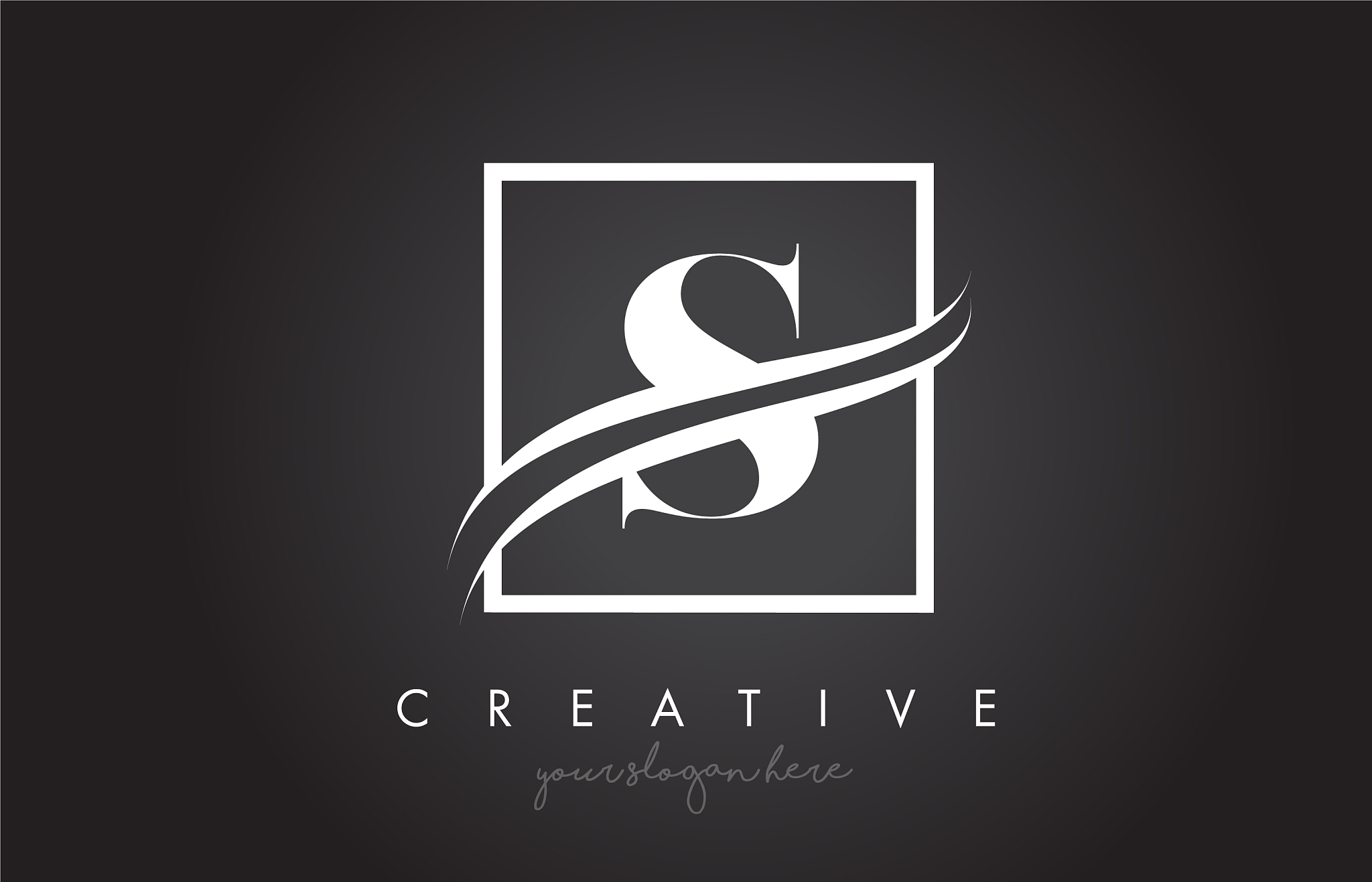 s letter logo design with square swoosh border