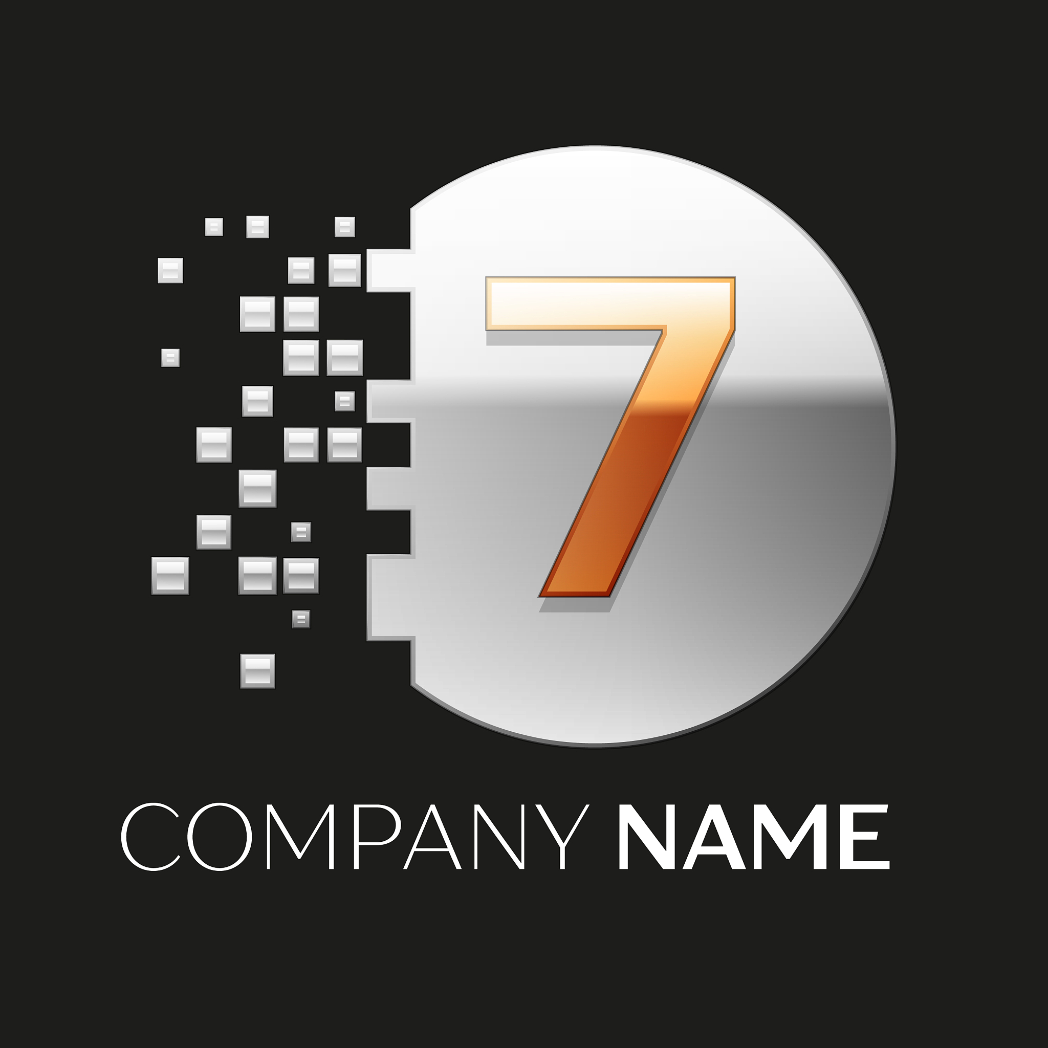 golden number seven logo symbol in silver pixel ci