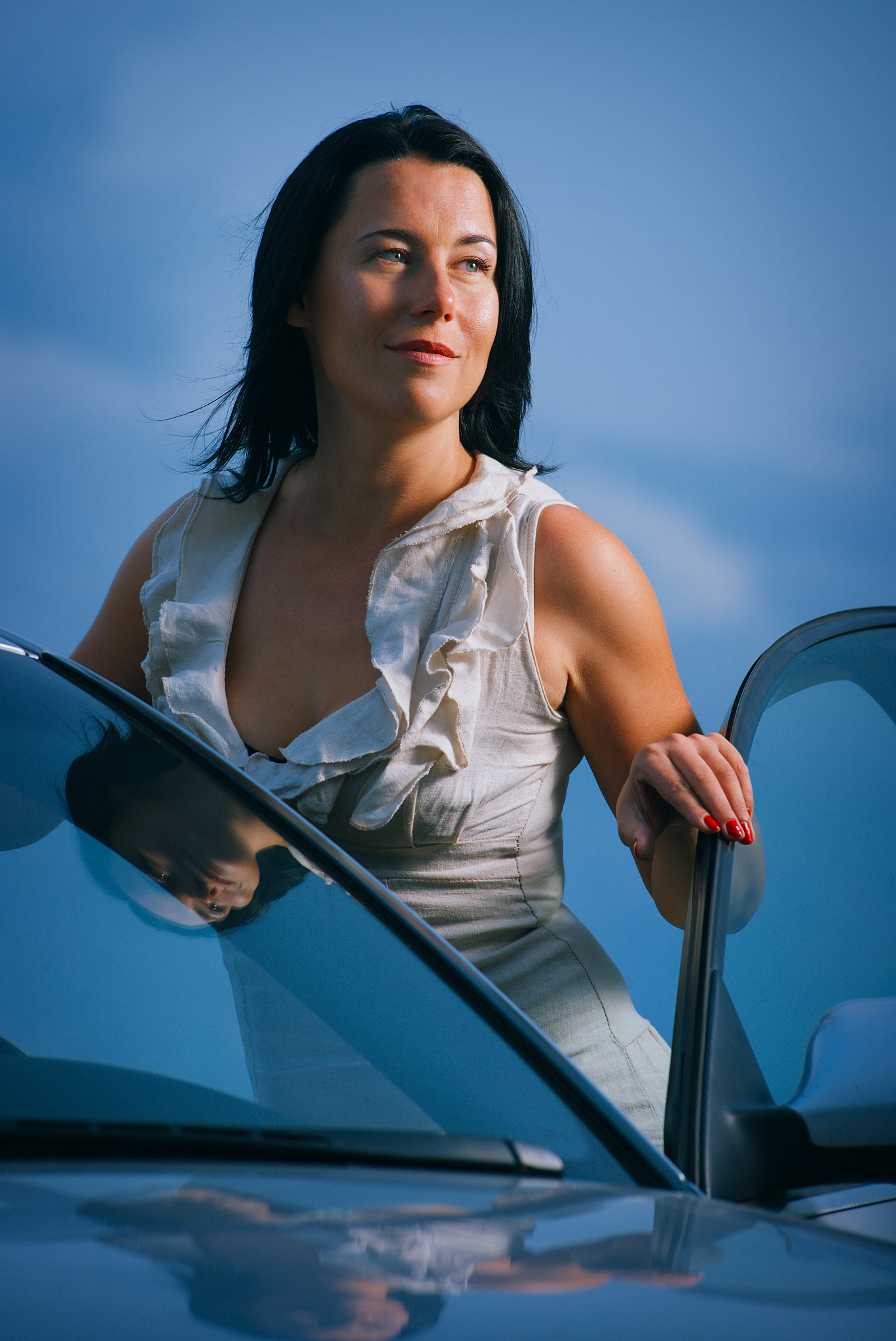 young girl in car