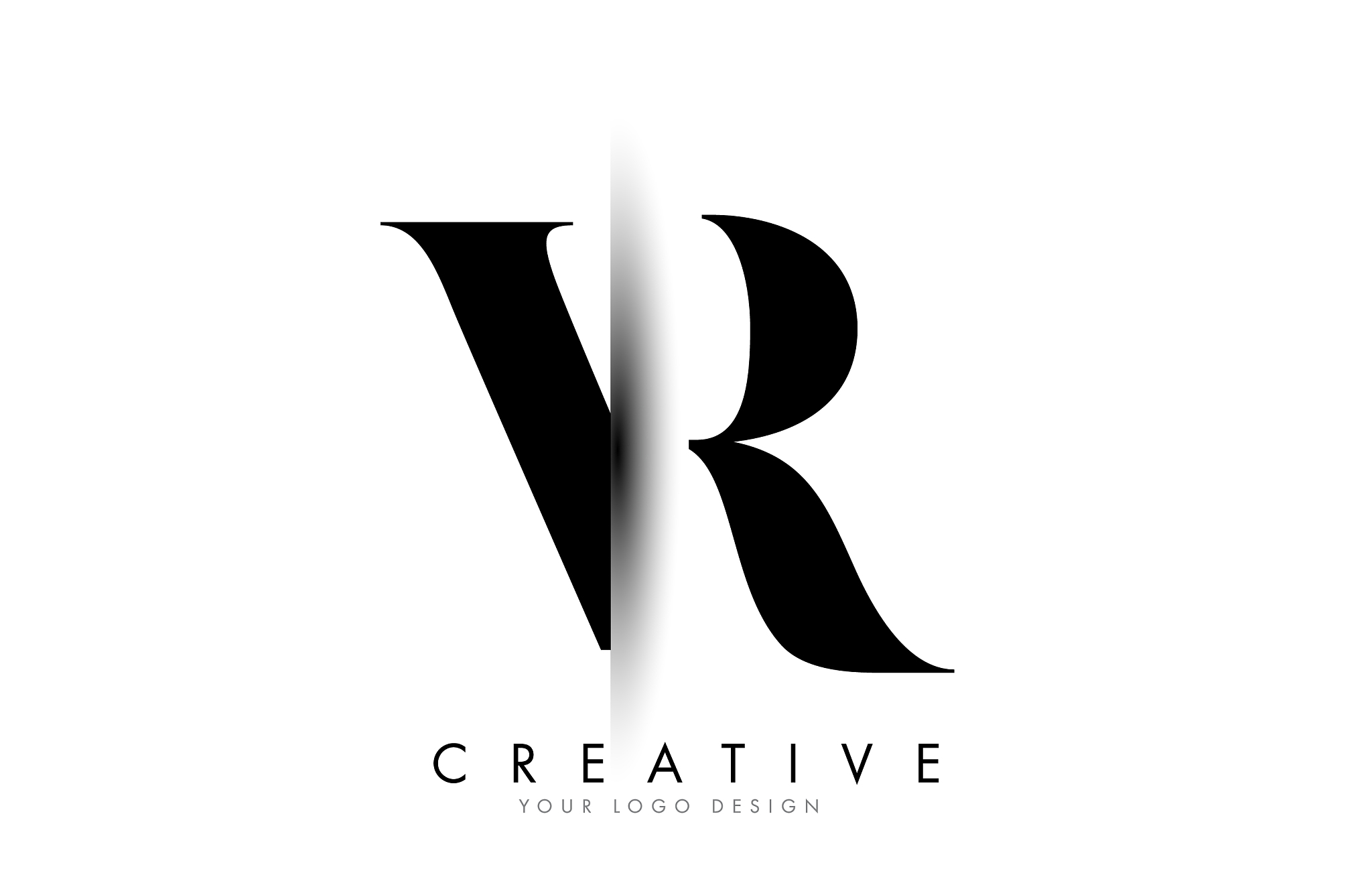 vr v r letter logo with creative shadow cut design