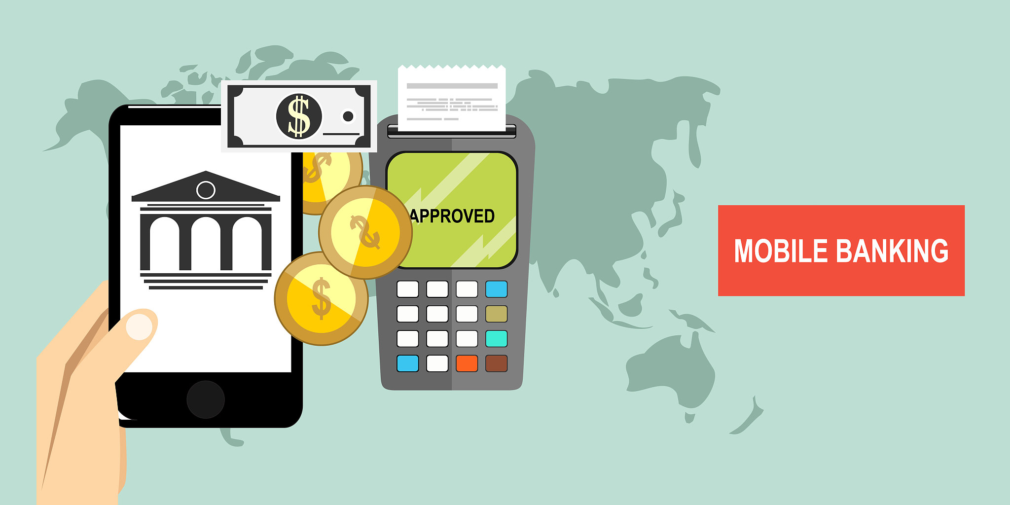 mobile payments, pos terminal confirms the payment by smartphone