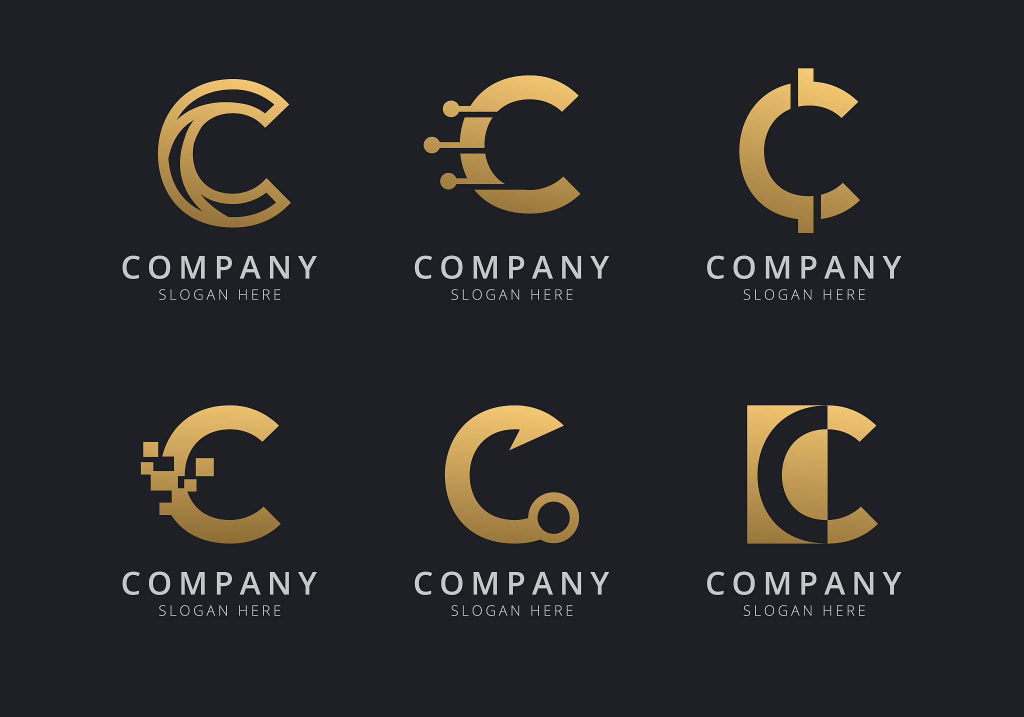 initials c logo template with a golden style color for the compa