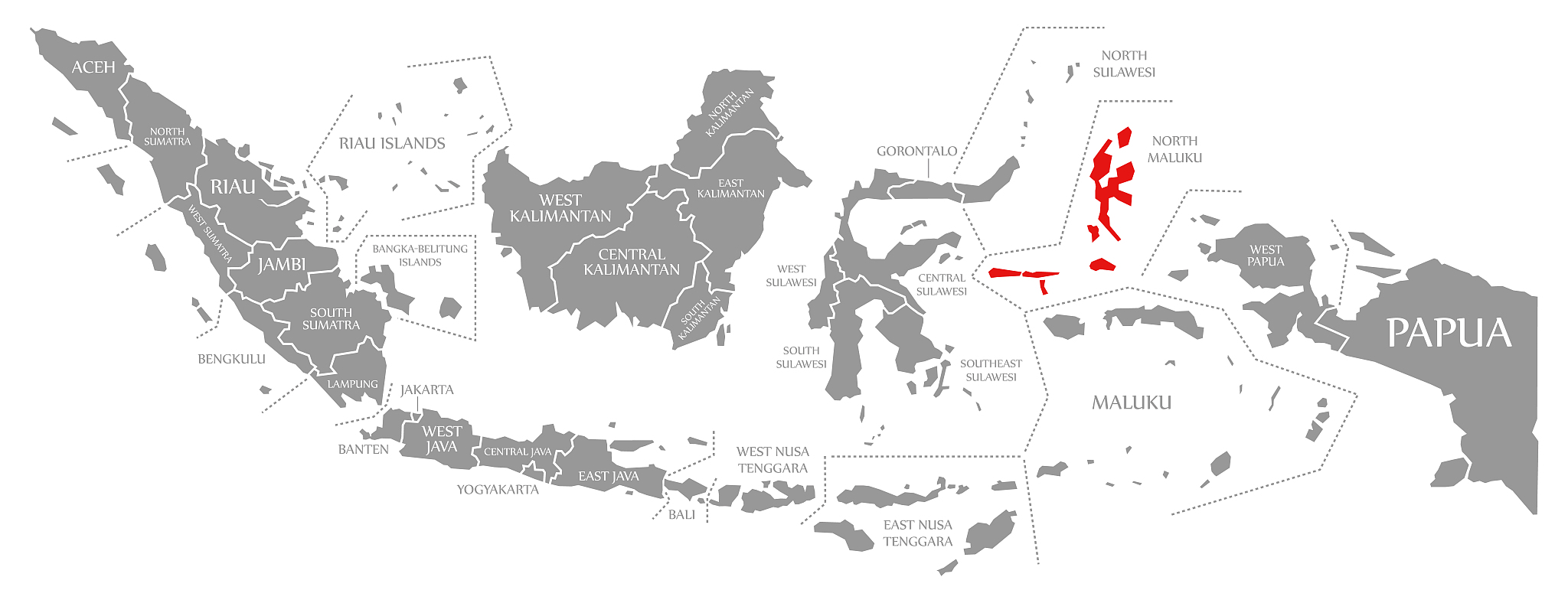 north maluku red highlighted in map of indonesia