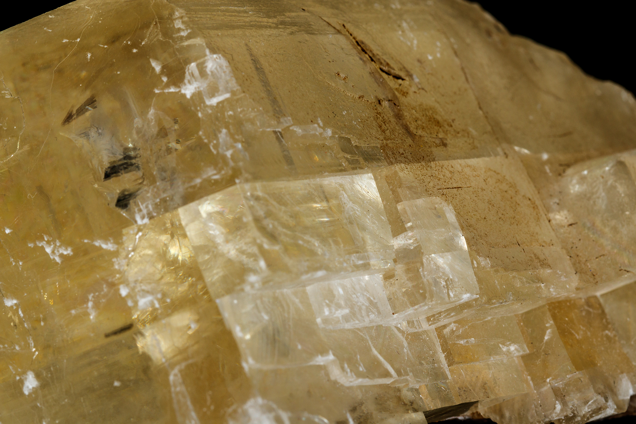 macro calcite mineral stone on black background