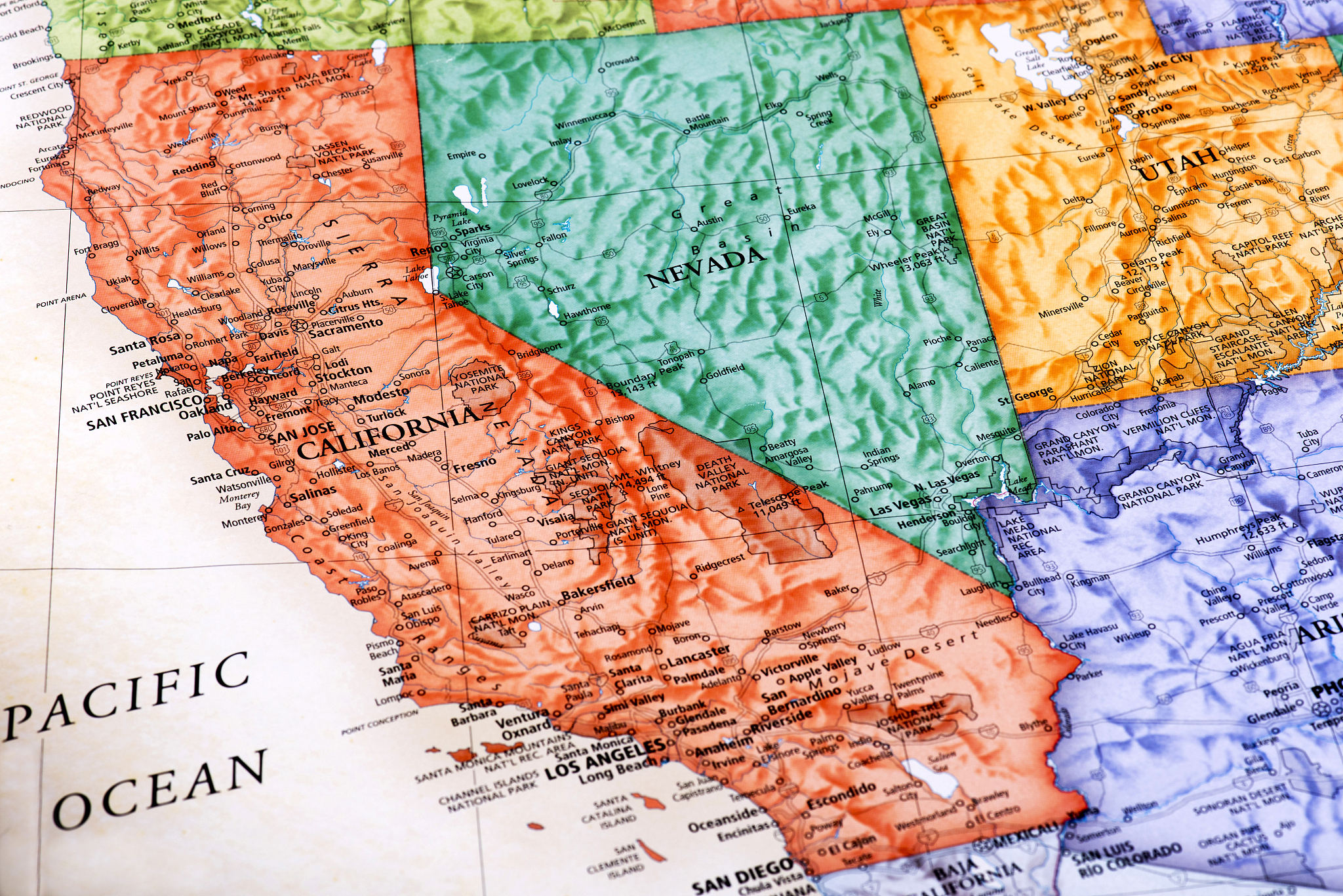 map of california and nevada states in usa