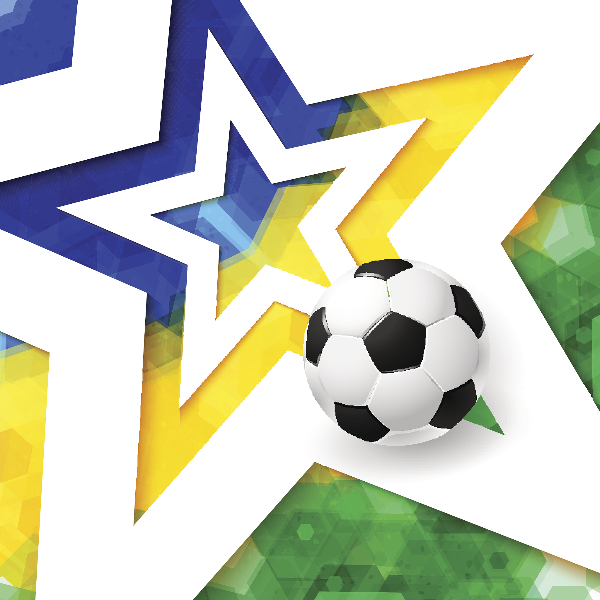 soccer football poster. mosaic background in brazil flag colors,