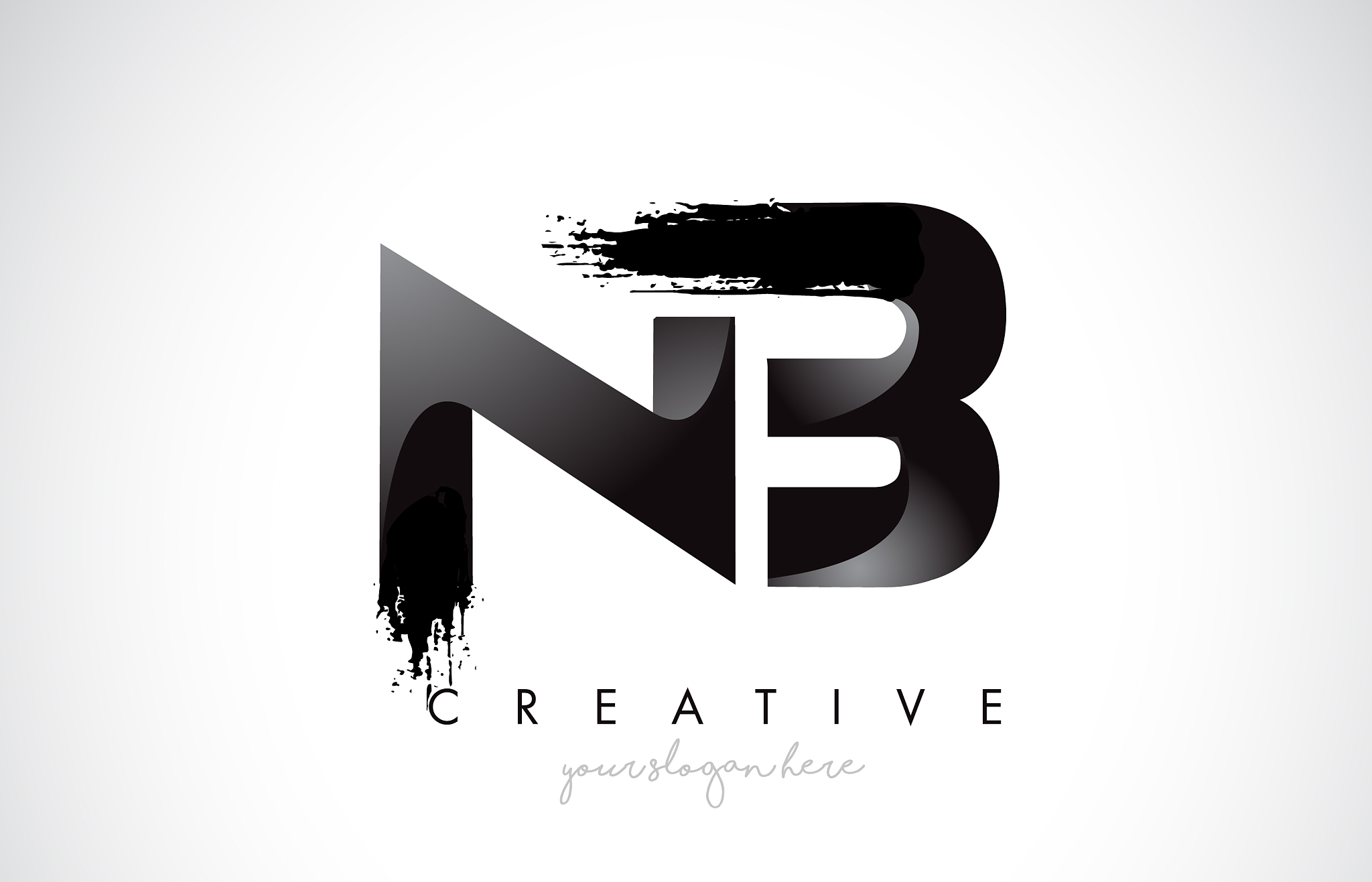 nb letter design with brush stroke and modern 3d