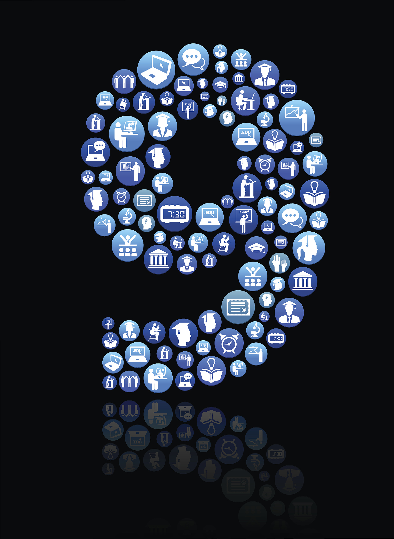 nine e-learning and college education blue button pattern