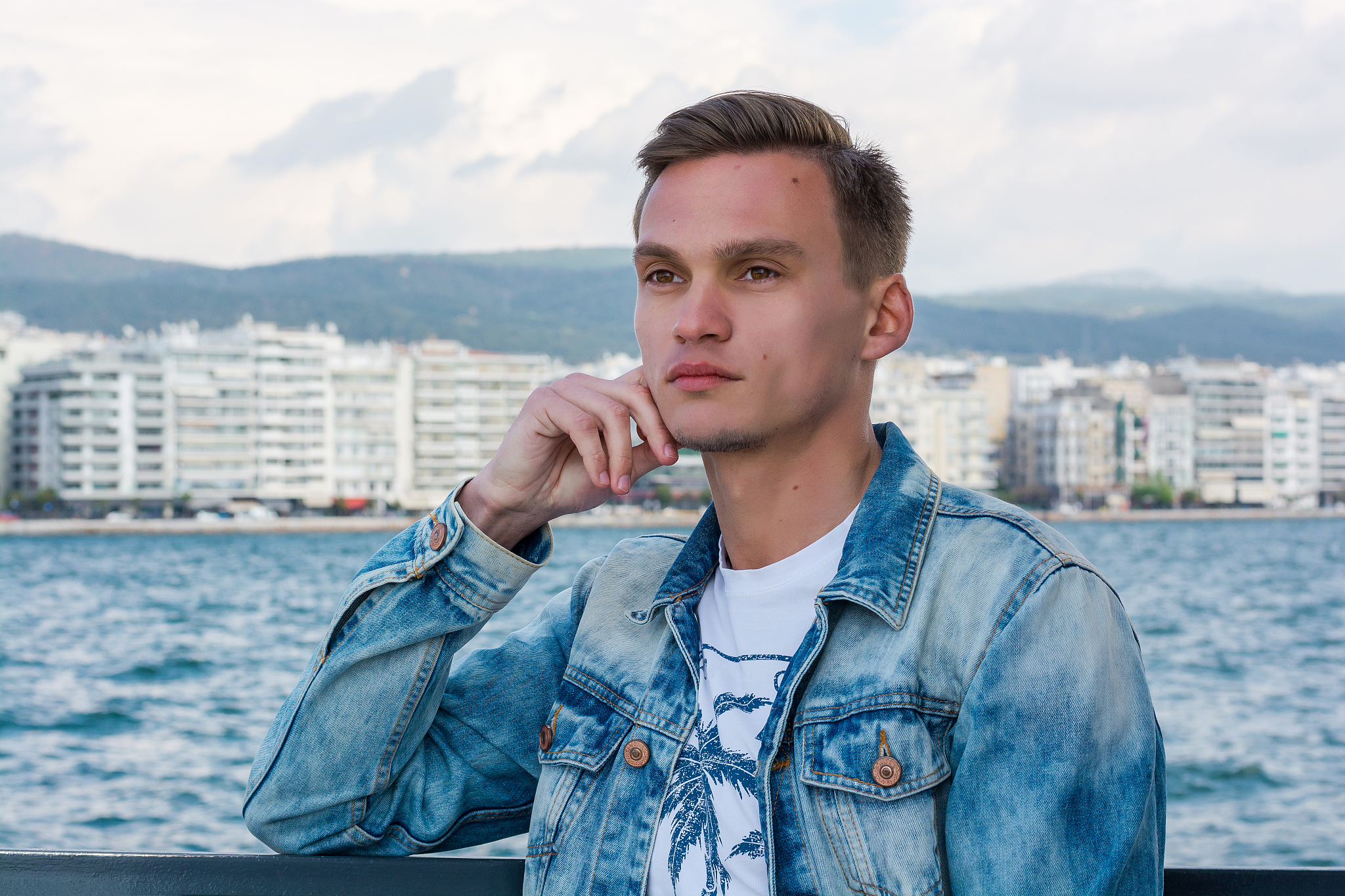 a young handsome man at the seascape