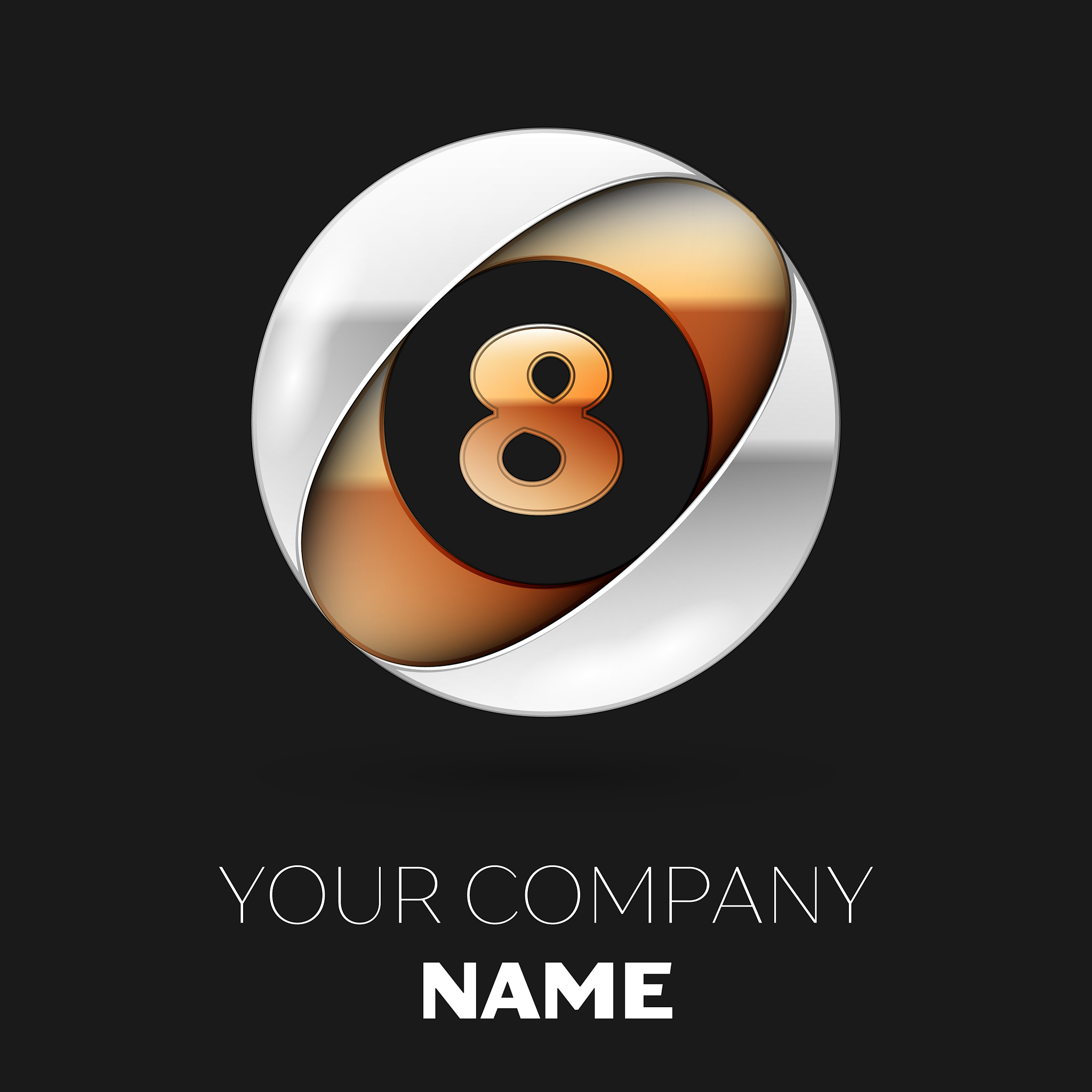golden number eight logo symbol in circle shape
