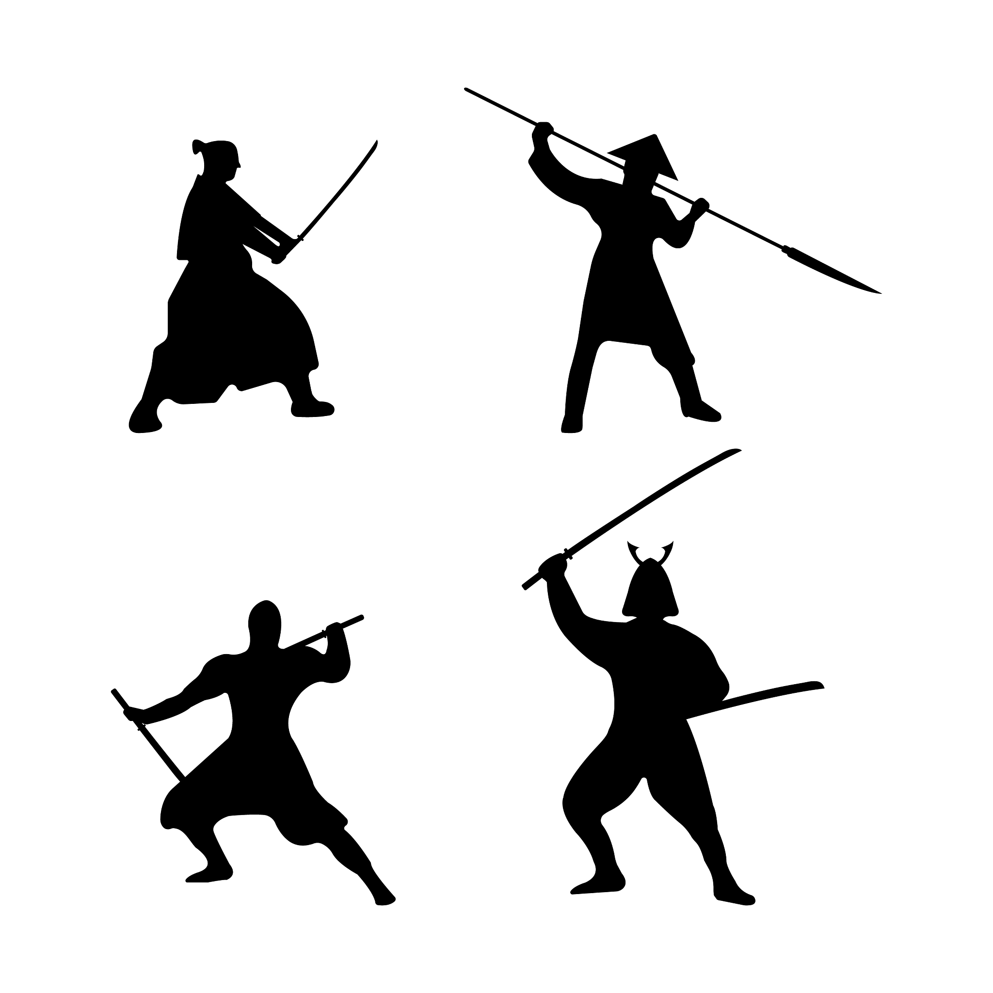 the set of warriors silhouette on white background