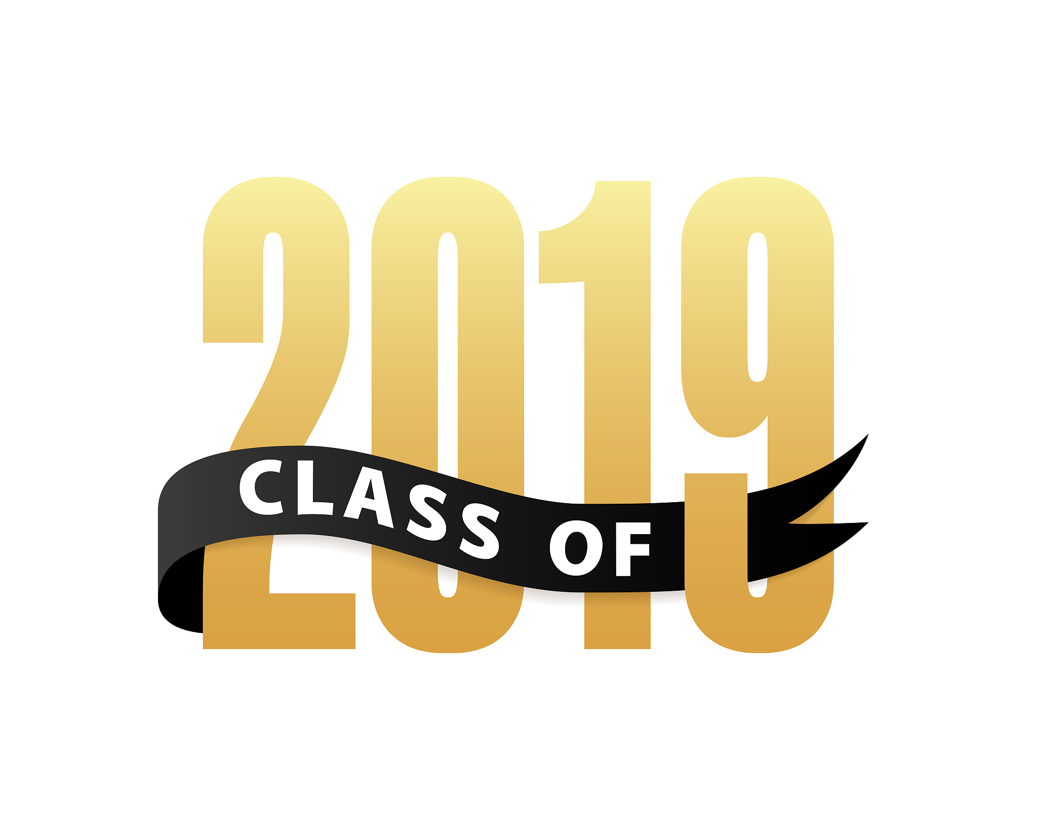 class of 2019 gold lettering graduation 3d logo with ribbon. gra