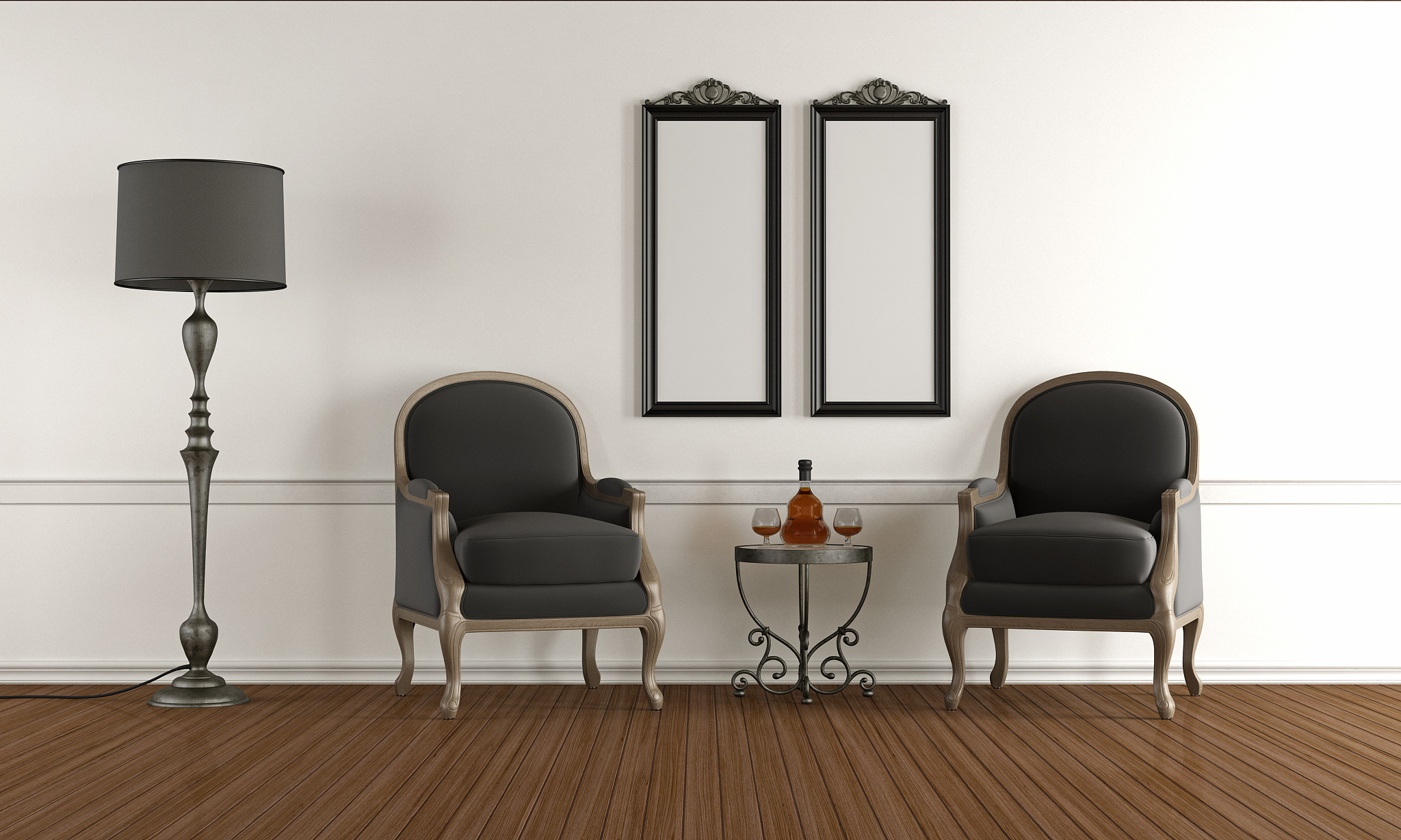black and white classic living room
