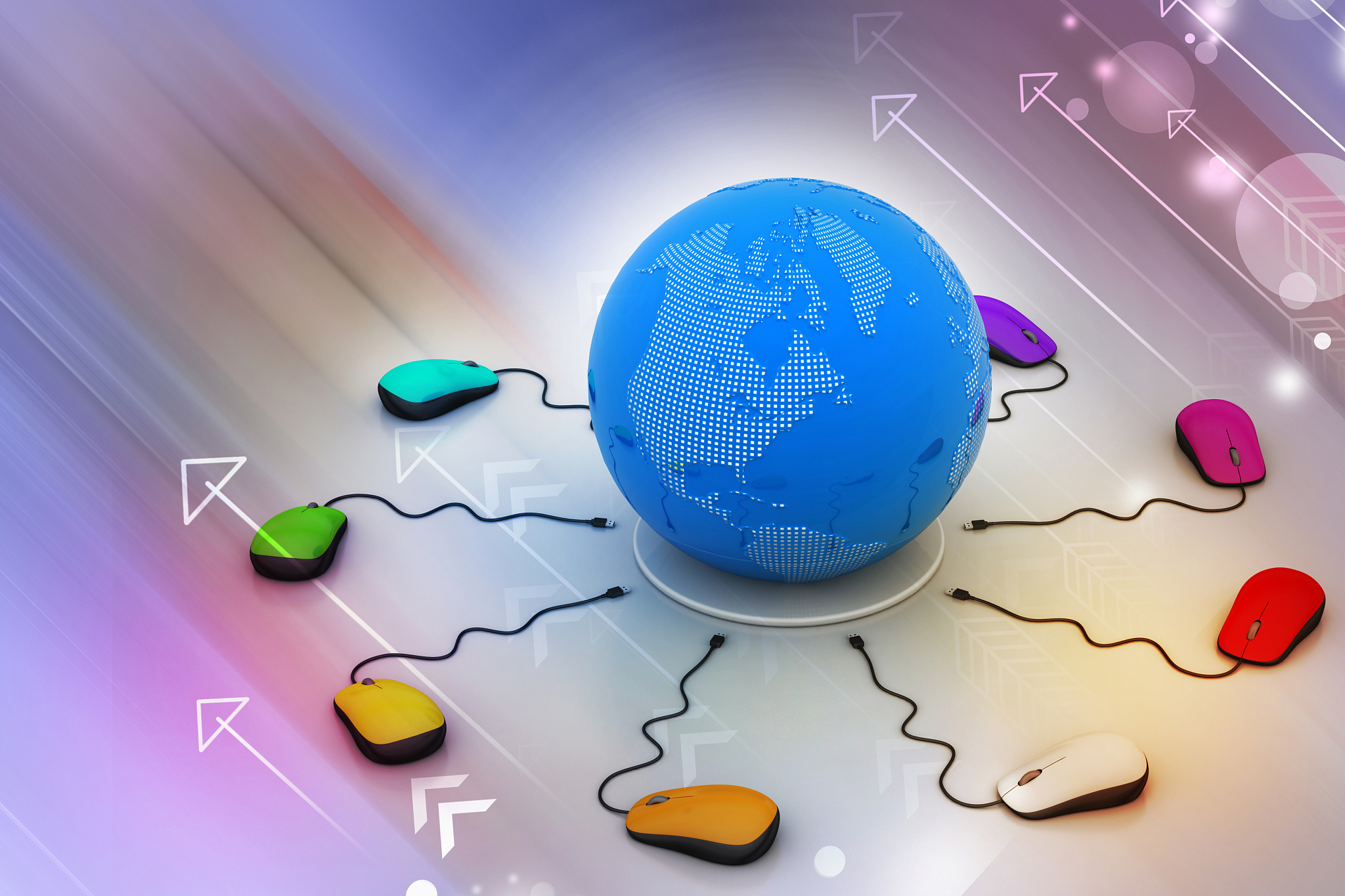computer mice are connected around globe